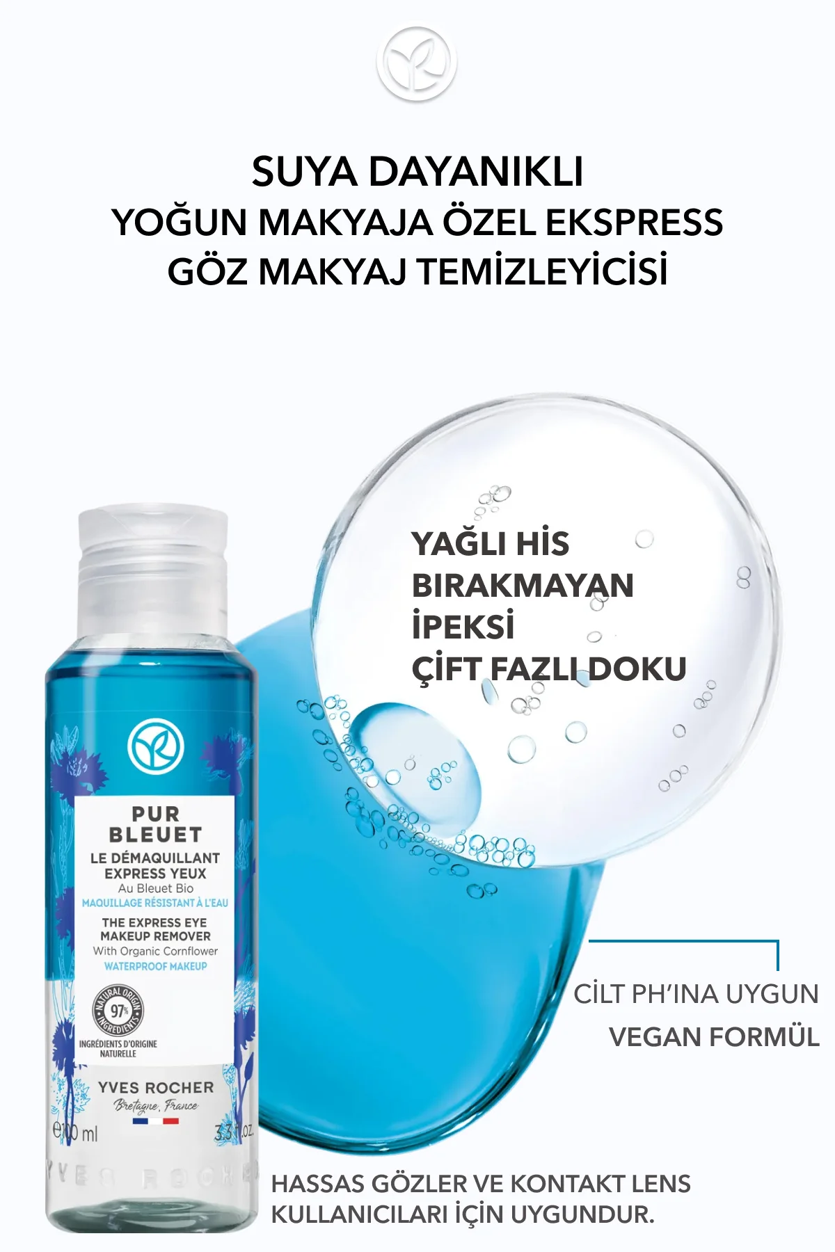 Tüm Ciltler, Çift Fazlı/Yoğun Makyaja Özel, Rahatlatıcı Göz Makya