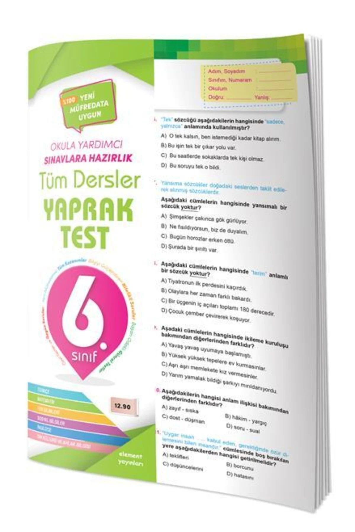 Tüm Dersler Yaprak Test 6.sınıf /4 Element