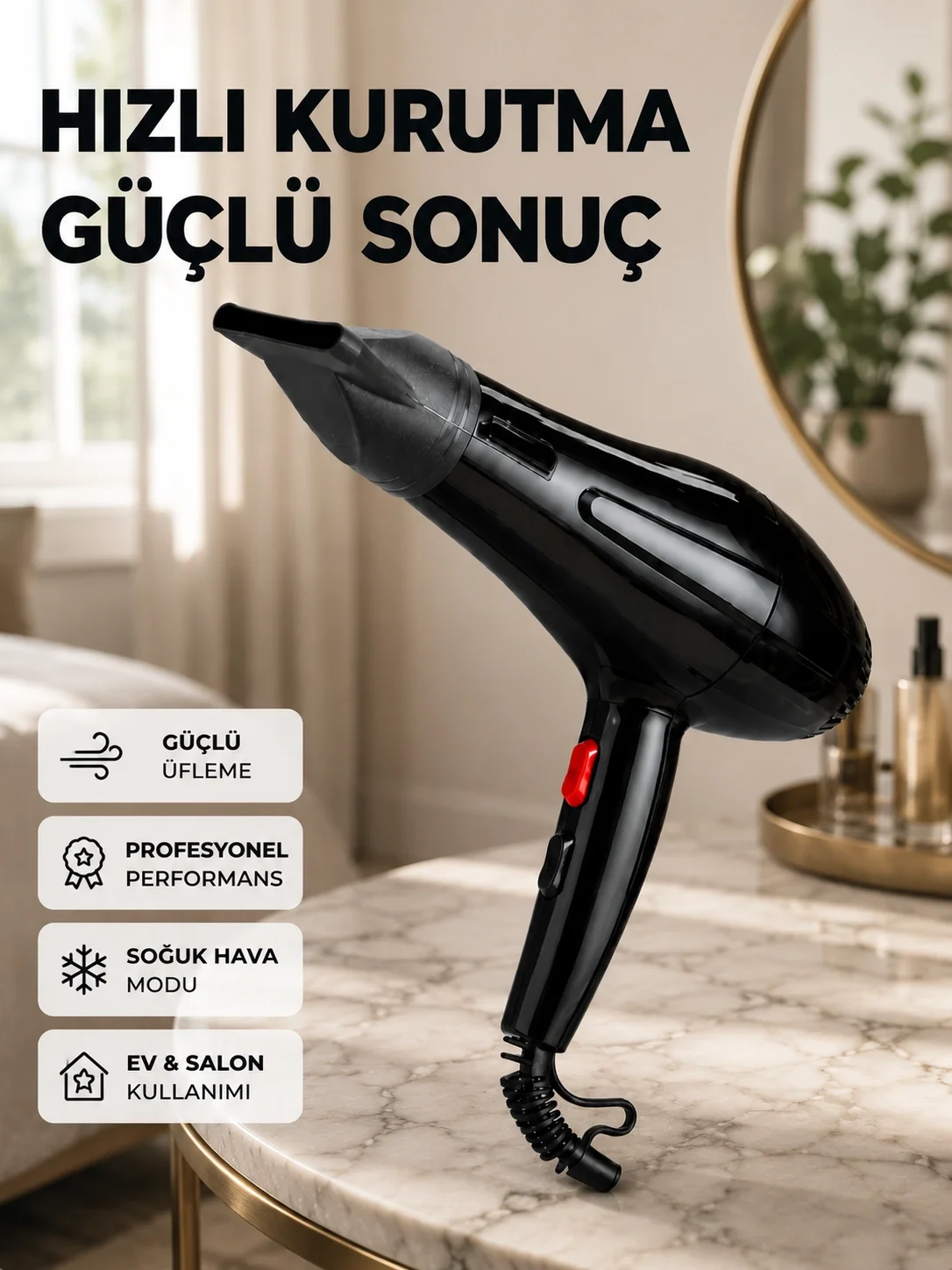 Tüm Saç Tipleri İçin 2200W Güçlü Fön Makinesi