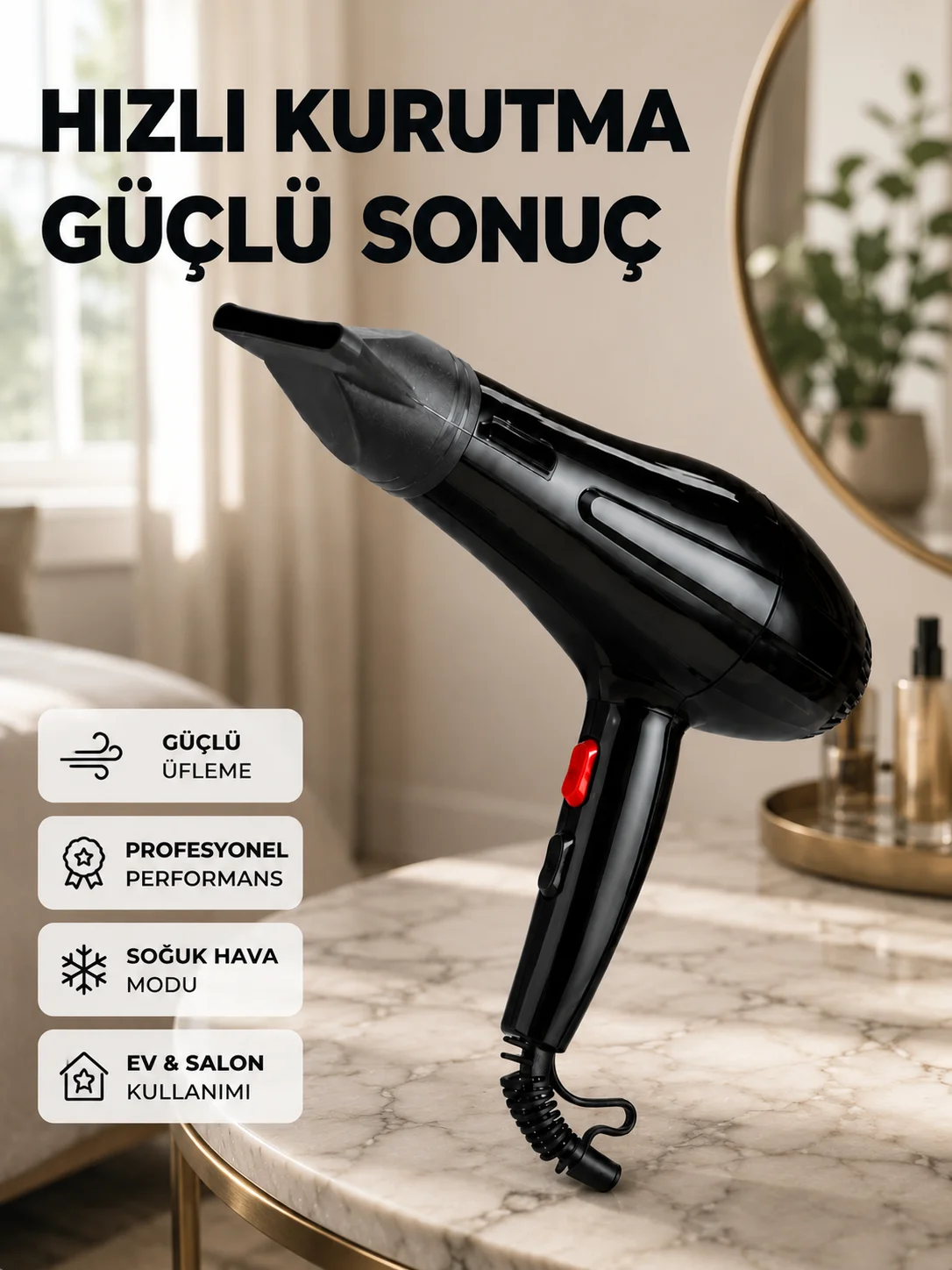 Tüm Saç Tipleri İçin 2200W Güçlü Fön Makinesi