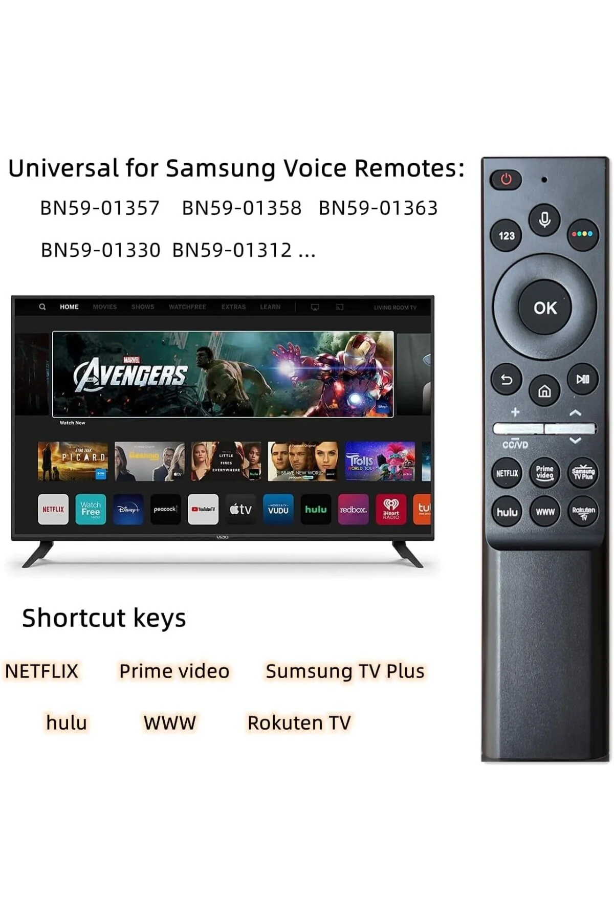 Tüm Samsung TV LED QLED için A6 Evrensel Sesli Uzaktan Kumanda 4K 8K UHD HDR Akıllı TV, BN59-01