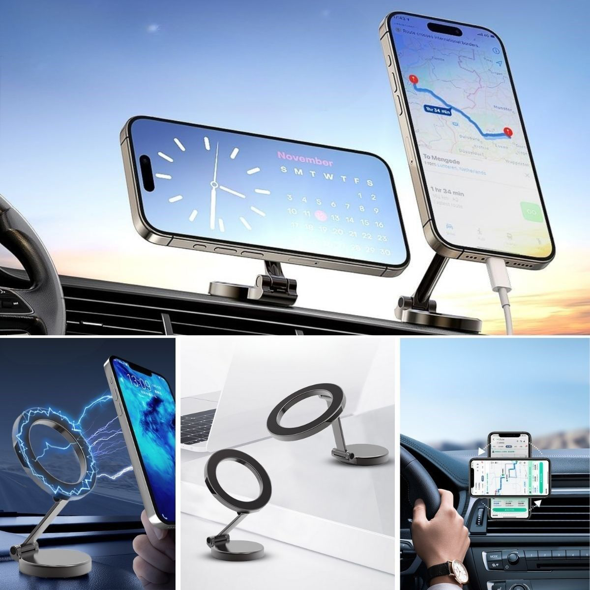 Tüm Telefonlarla Uyumlu Manyetik Araç Telefonu Tutacağı Katlanır