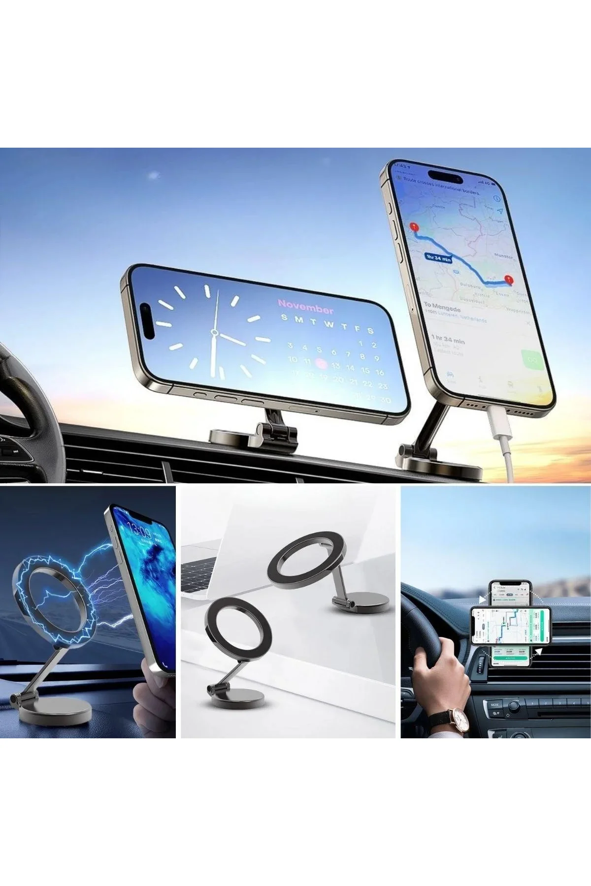 Tüm Telefonlarla Uyumlu Manyetik Araç Telefonu Tutacağı Katlanır 360 Derece Dönen Telefon Standı