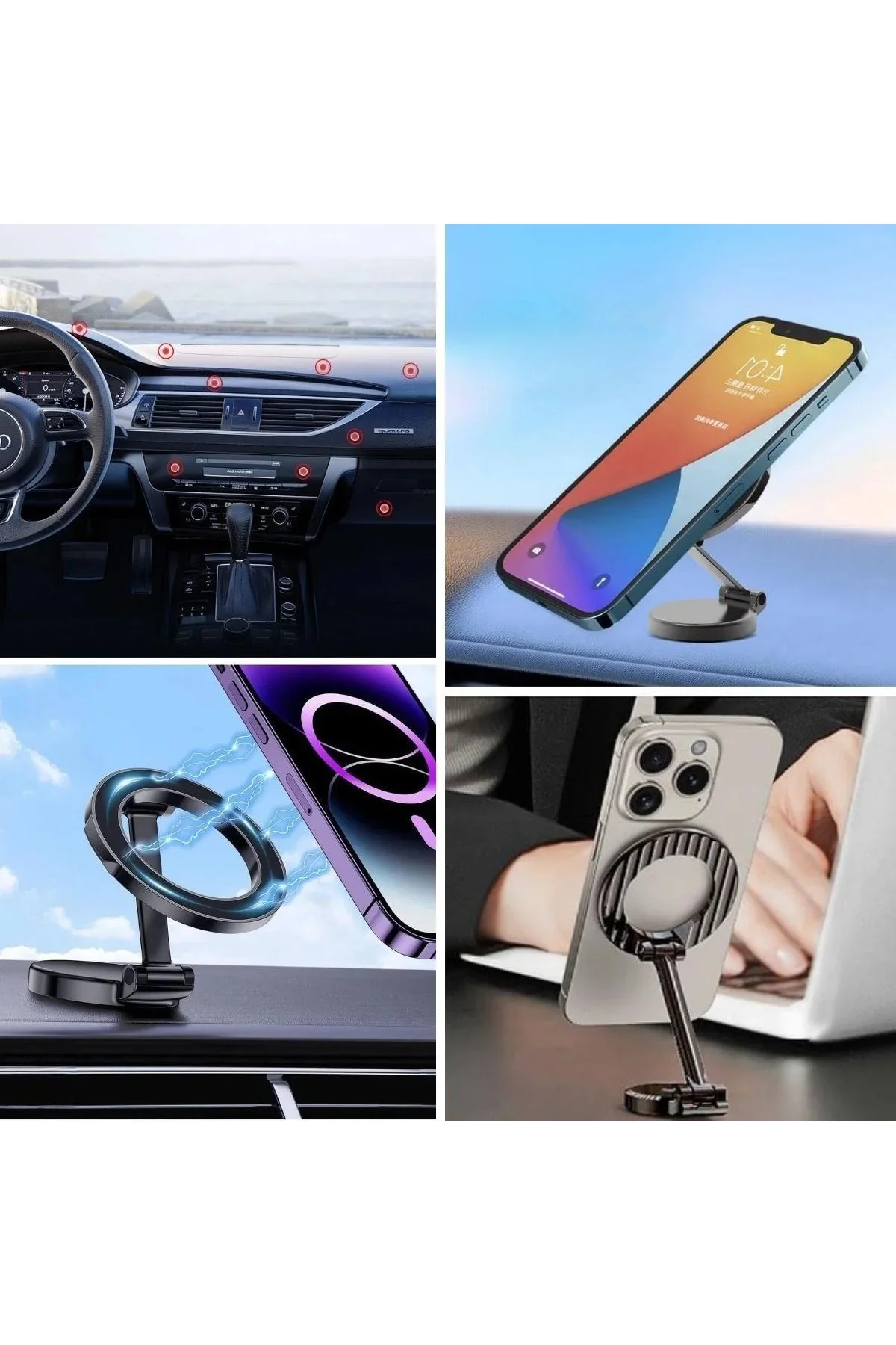 Tüm Telefonlarla Uyumlu Manyetik Araç Telefonu Tutacağı Katlanır 360 Derece Dönen Telefon Standı