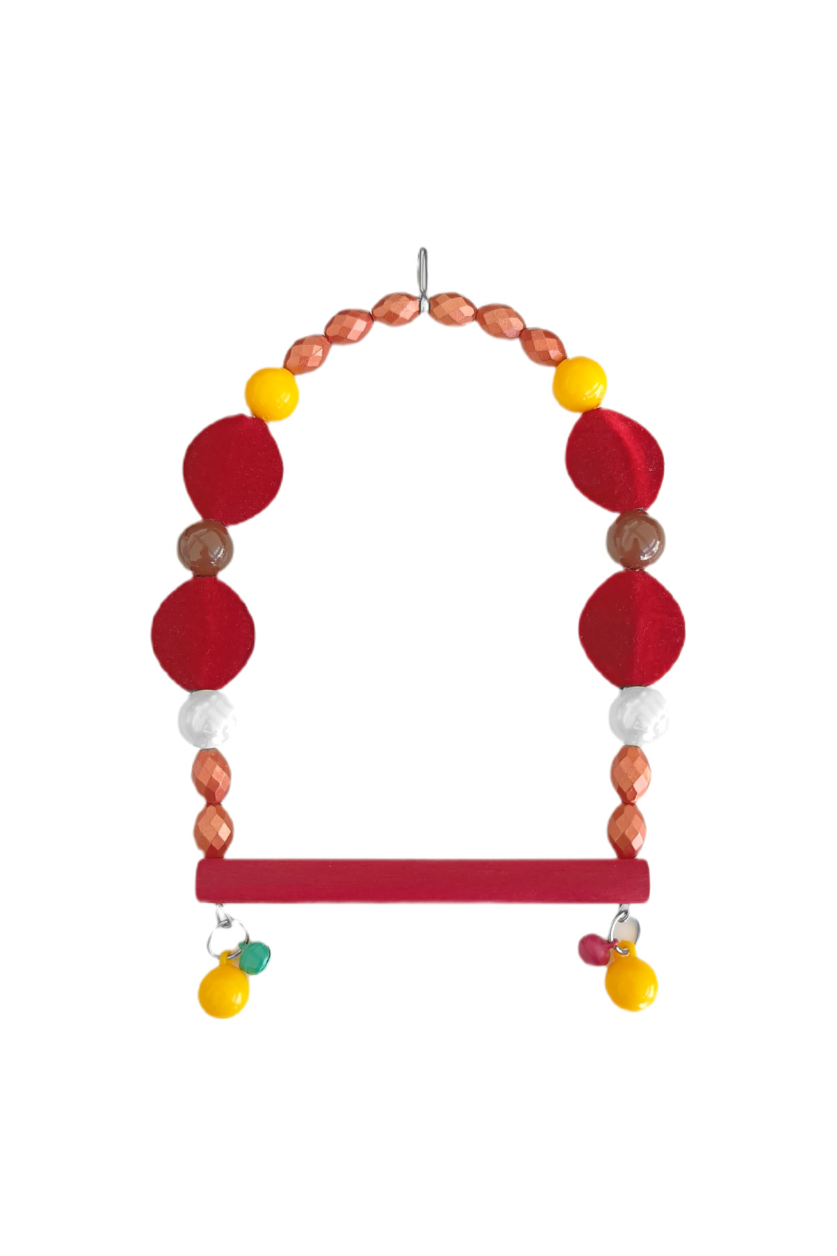 Tünekli Bordo Kadife Boncuklu Kuş Salıncağı 10-16 Cm