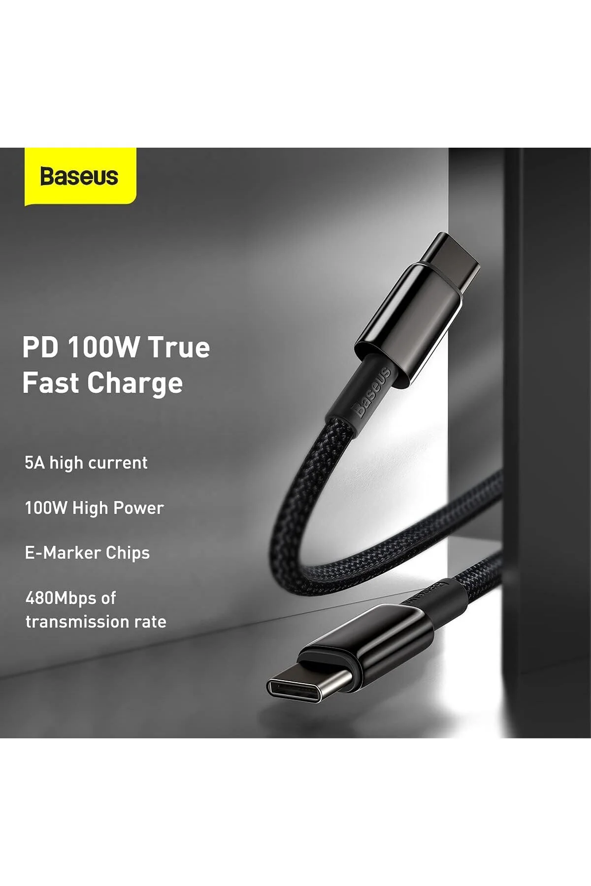 Tungsten Gold Hızlı Şarj Kablosu Type-C to Type-C 100W, 1m, Siyah Tungsten Gold Hızlı Şarj Kablosu Type-C to Type-C 100W, 1m, Siyah