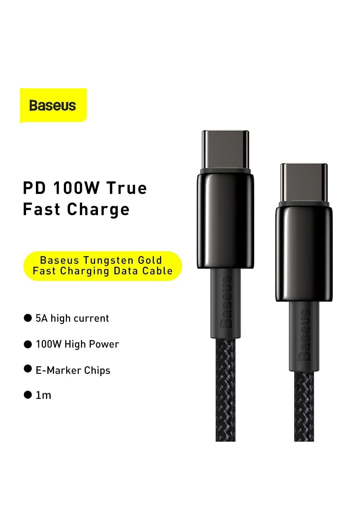 Tungsten Gold Hızlı Şarj Kablosu Type-C to Type-C 100W, 1m, Siyah Tungsten Gold Hızlı Şarj Kablosu Type-C to Type-C 100W, 1m, Siyah