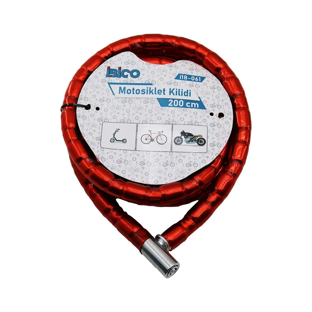 Tüp Anahtarlı Metal Kafa Çelik Motor - Bisiklet Kilit Silindirik Spiral Kilit Kırmızı Kılıf22mm X 200cm Bx40 Fiyatı, Yorumları ve Özellikleri
