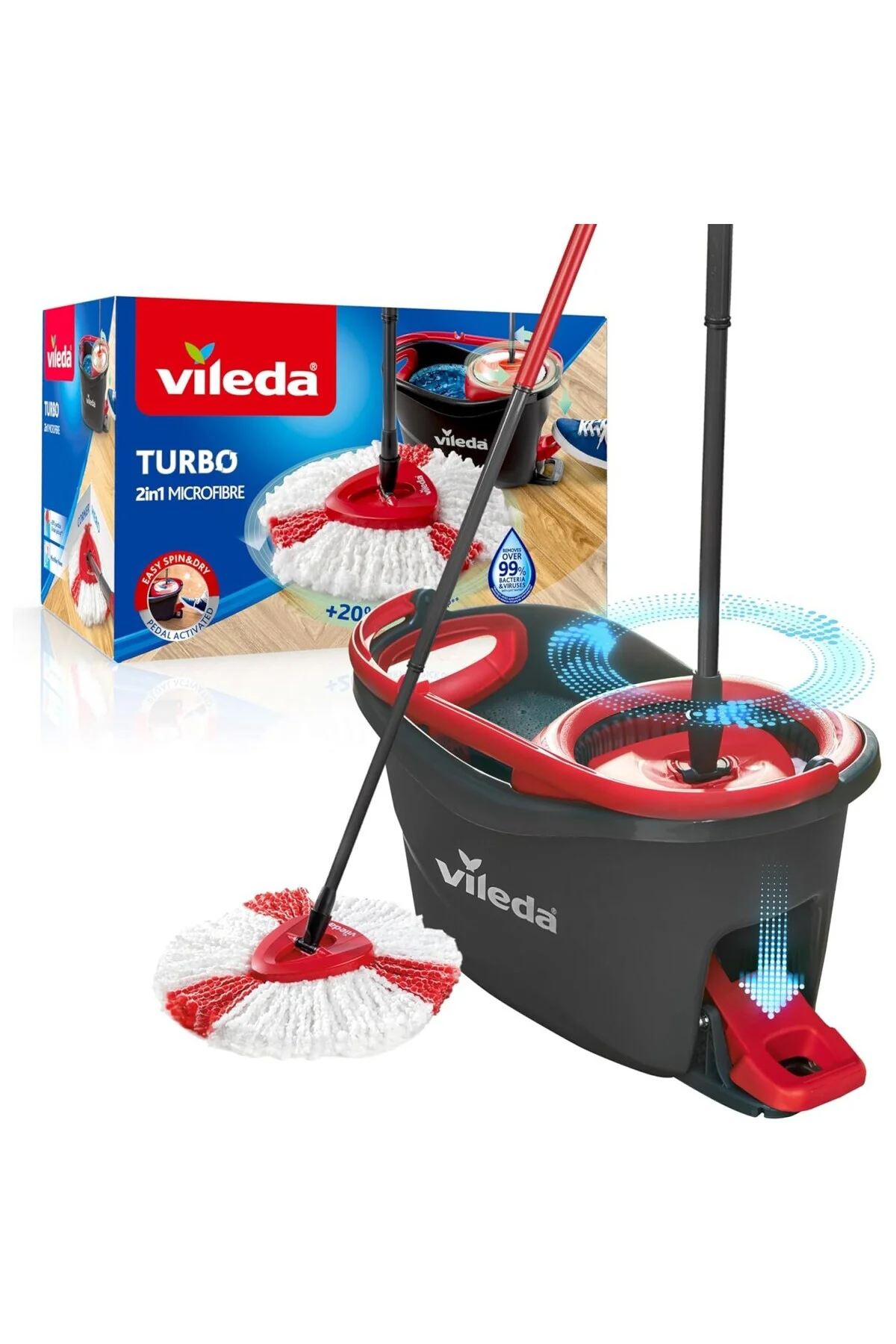 Turbo 2in1 Komple Temizlik Seti, 130 cm Uzayan Sap, Üçgen Başlık