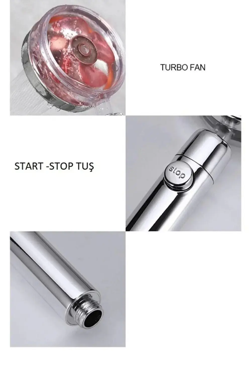 Turbo Duş Başlığı Seti Basınçlı Ayarlanabilir Su Tasarrufu Hortum
