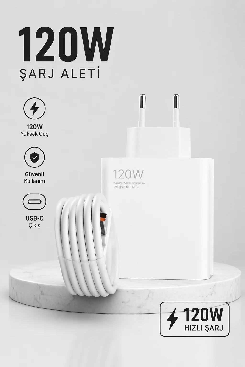 Turbo Hızlı Şarj Destekli 120W USB-C Şarj Seti