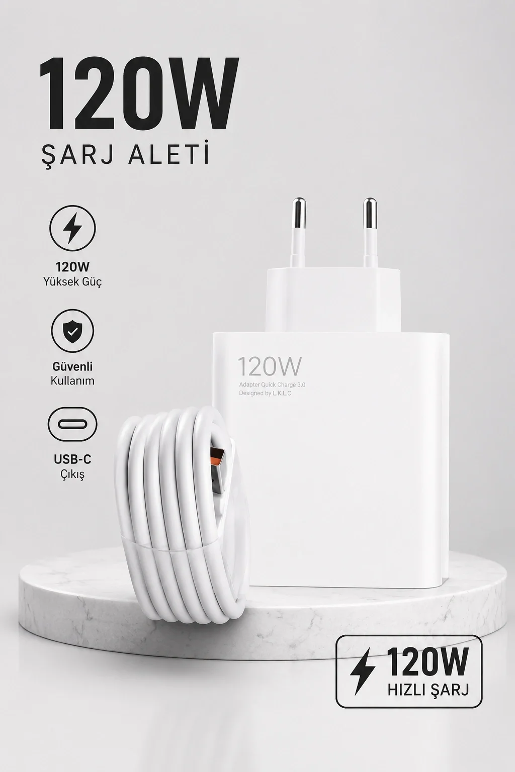 Turbo Hızlı Şarj Destekli 120W USB-C Şarj Seti