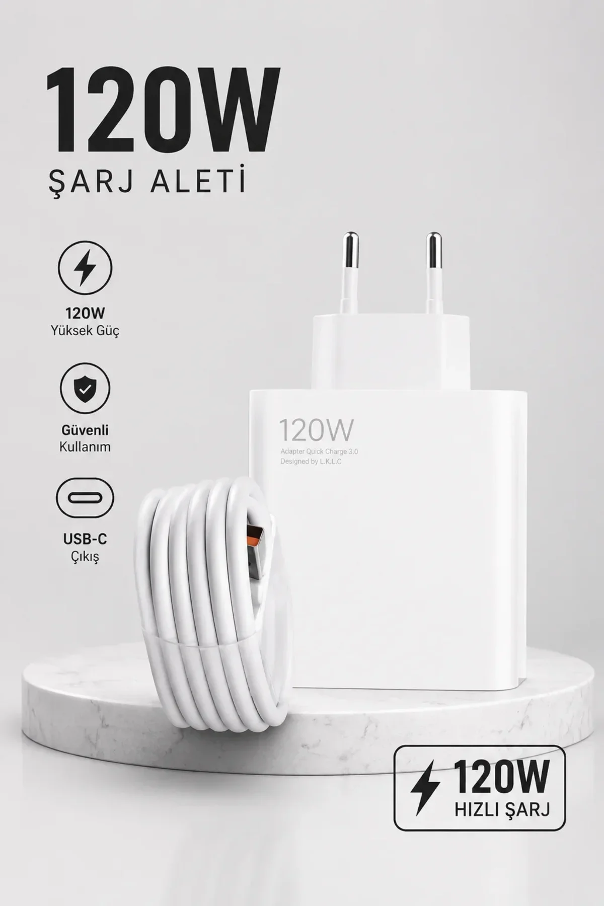 Turbo Hızlı Şarj Destekli 120W USB-C Şarj Seti