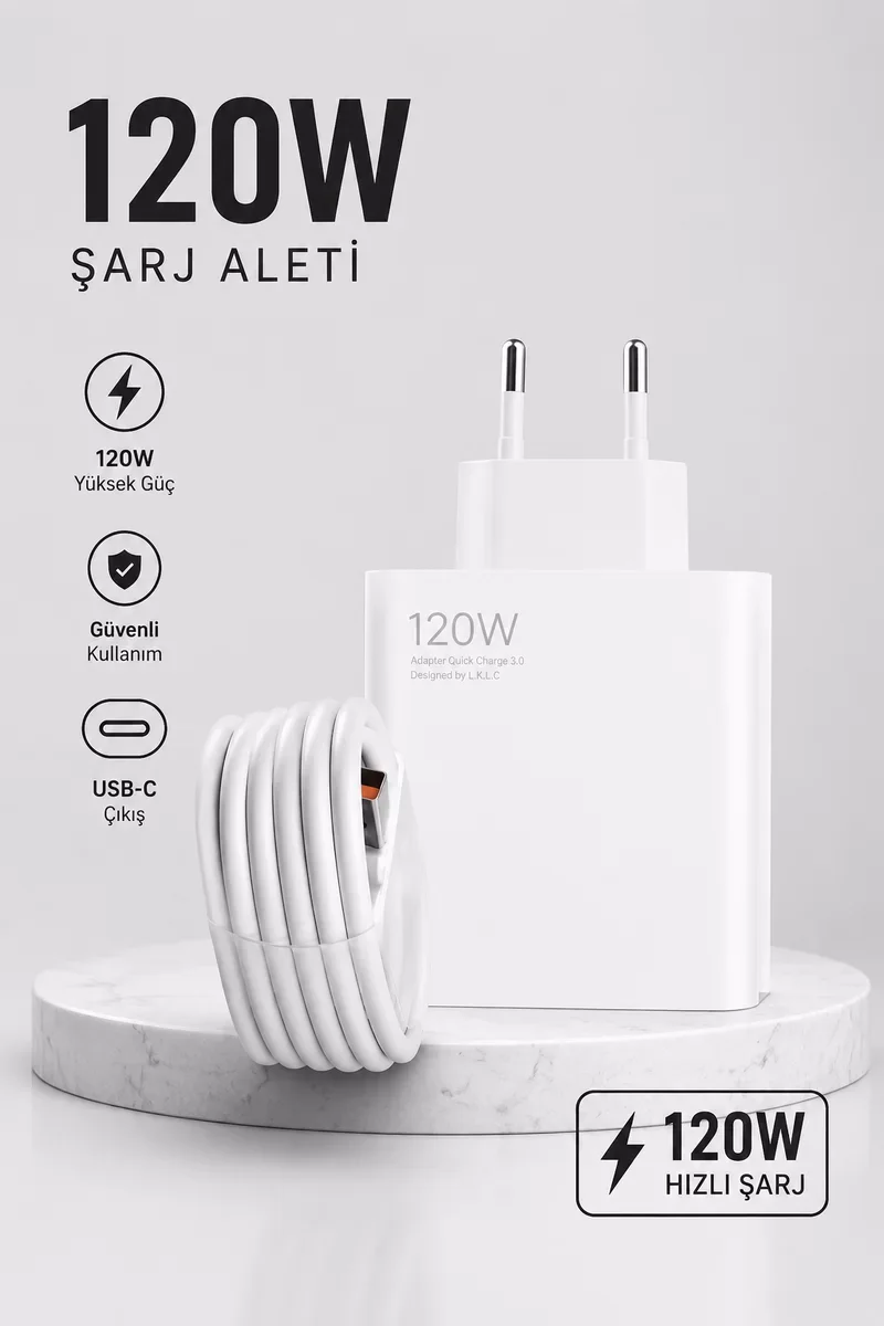 Turbo Hızlı Şarj Destekli 120W USB-C Şarj Seti