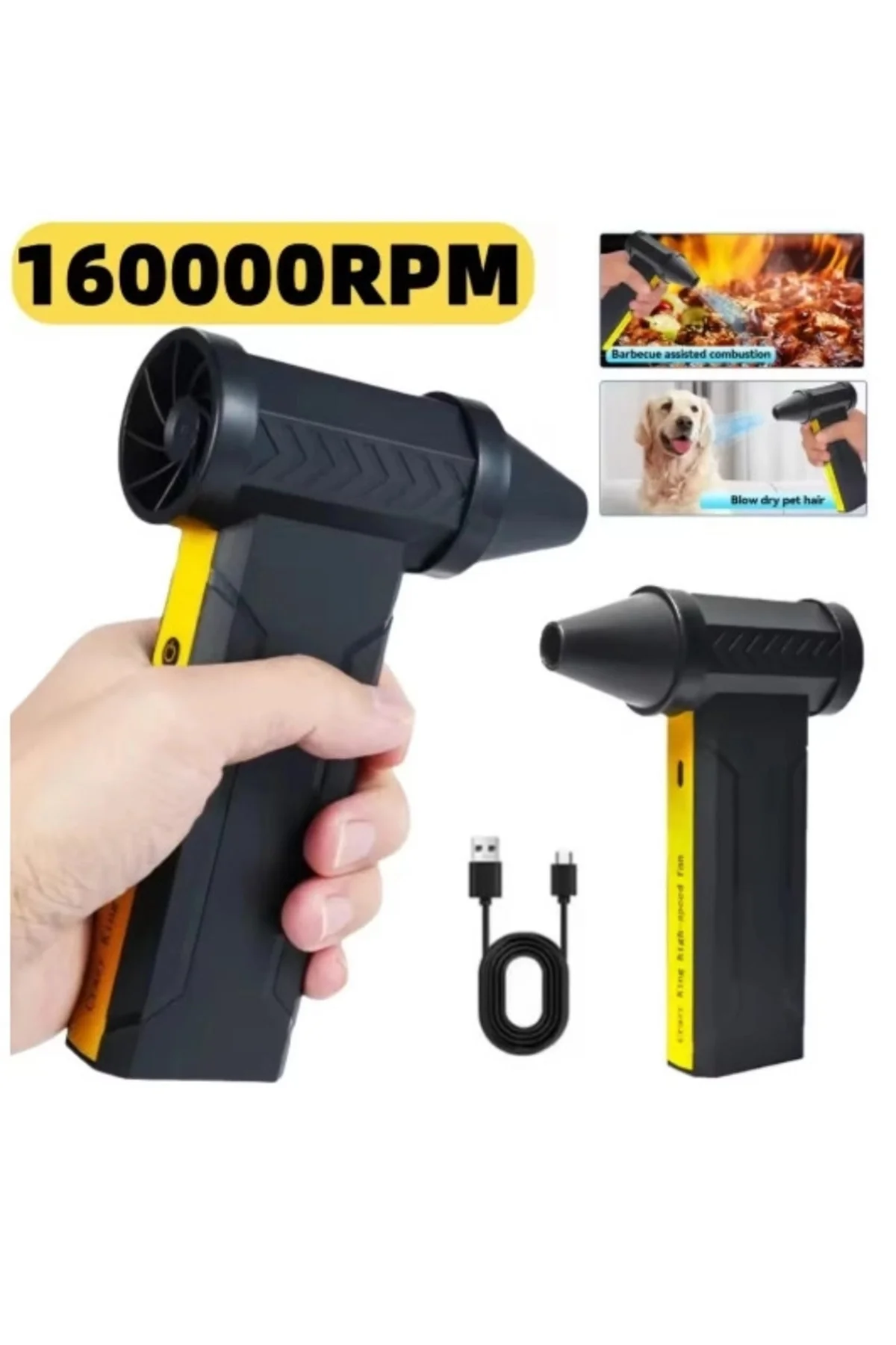 Turbo Jet 160000Rpm Şarjlı Turbo Jet Şiddetli Fan Yüksek Hızlı Güçlü Hava Üfleyici Araç Süpürgesi Turbo Jet 160000Rpm Şarjlı Turbo Jet Şiddetli Fan Yüksek Hızlı Güçlü Hava Üfleyici Araç Süpürgesi - Görsel 2
