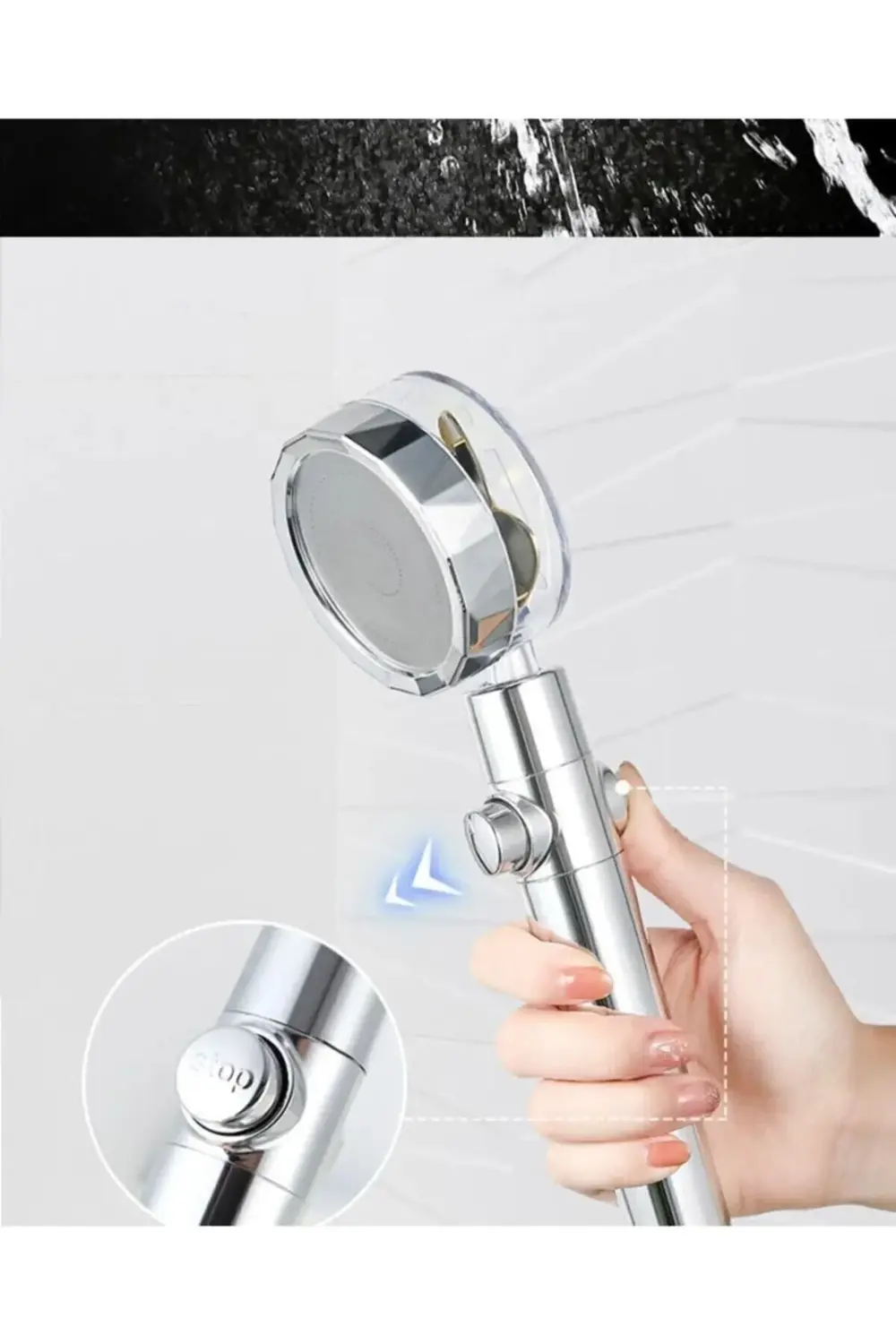 Turbo Pervaneli Duş Başlığı Yüksek Basınçlı Fıskiye Banyo Batarya