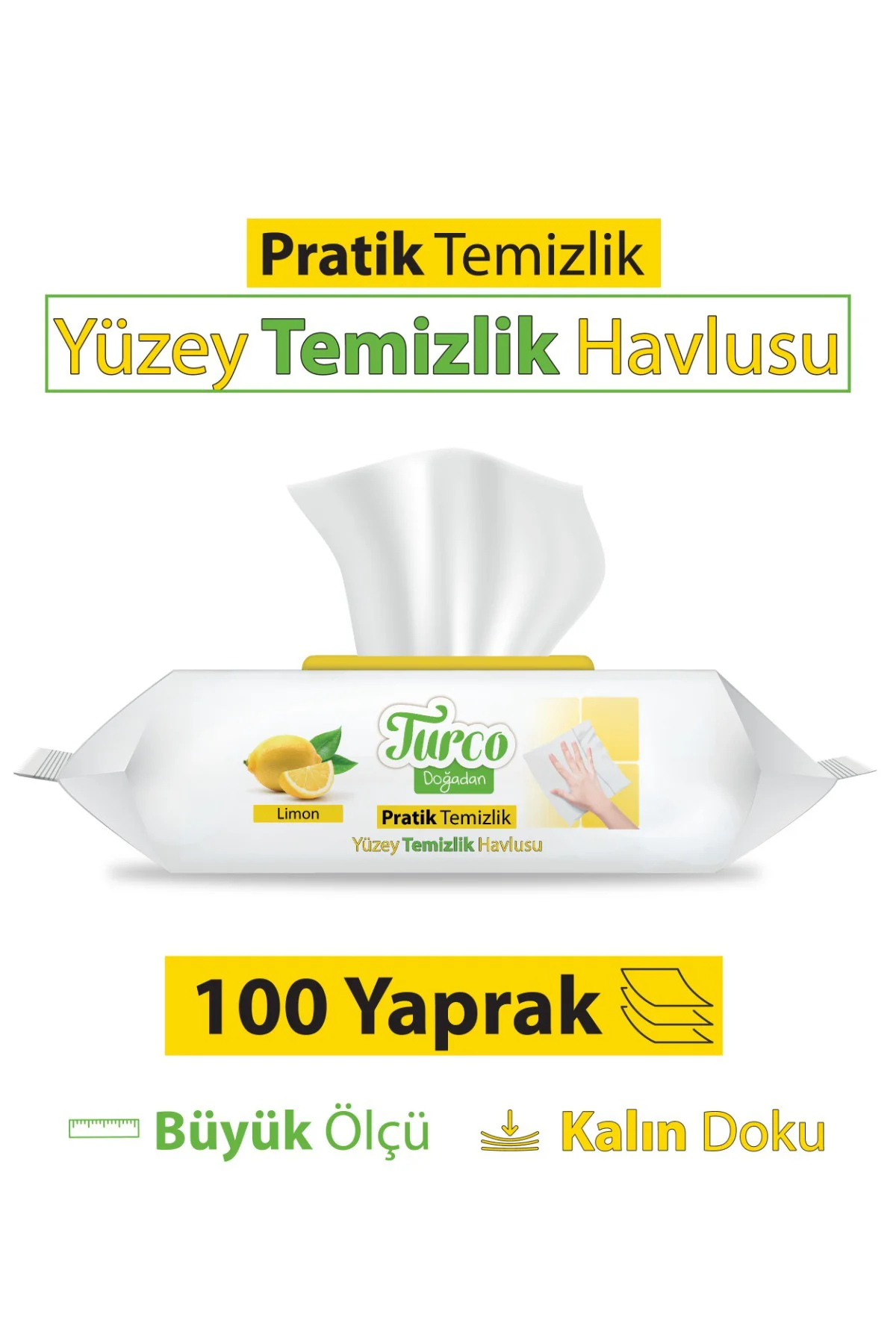 Turco Doğadan Pratik Yüzey Temizlik Havlusu Limon 100 Yaprak Fiyatı, Yorumları ve Özellikleri