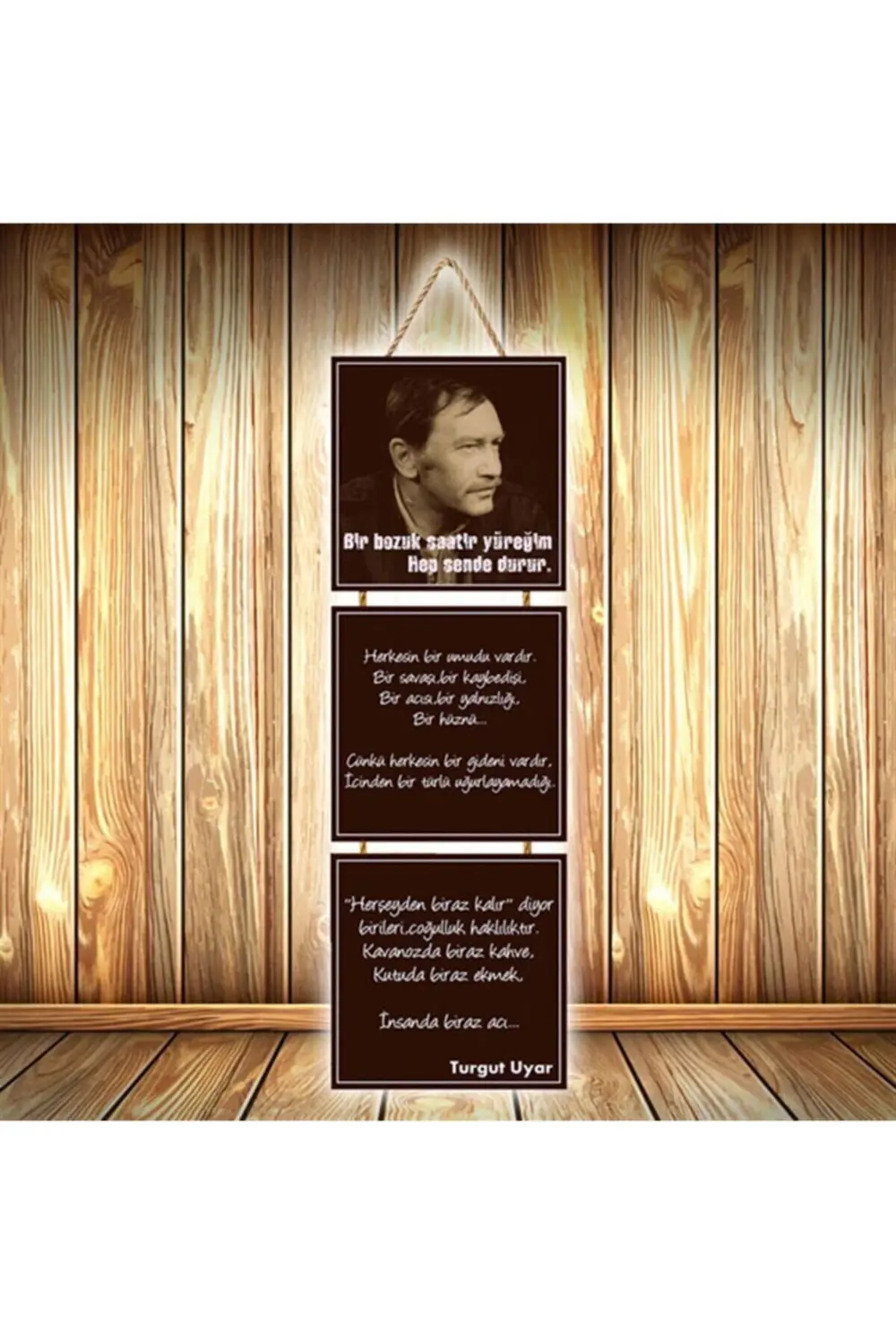 Turgut Uyar Şiir Tasarımlı Üçlü Retro Ahşap Poster Ü265