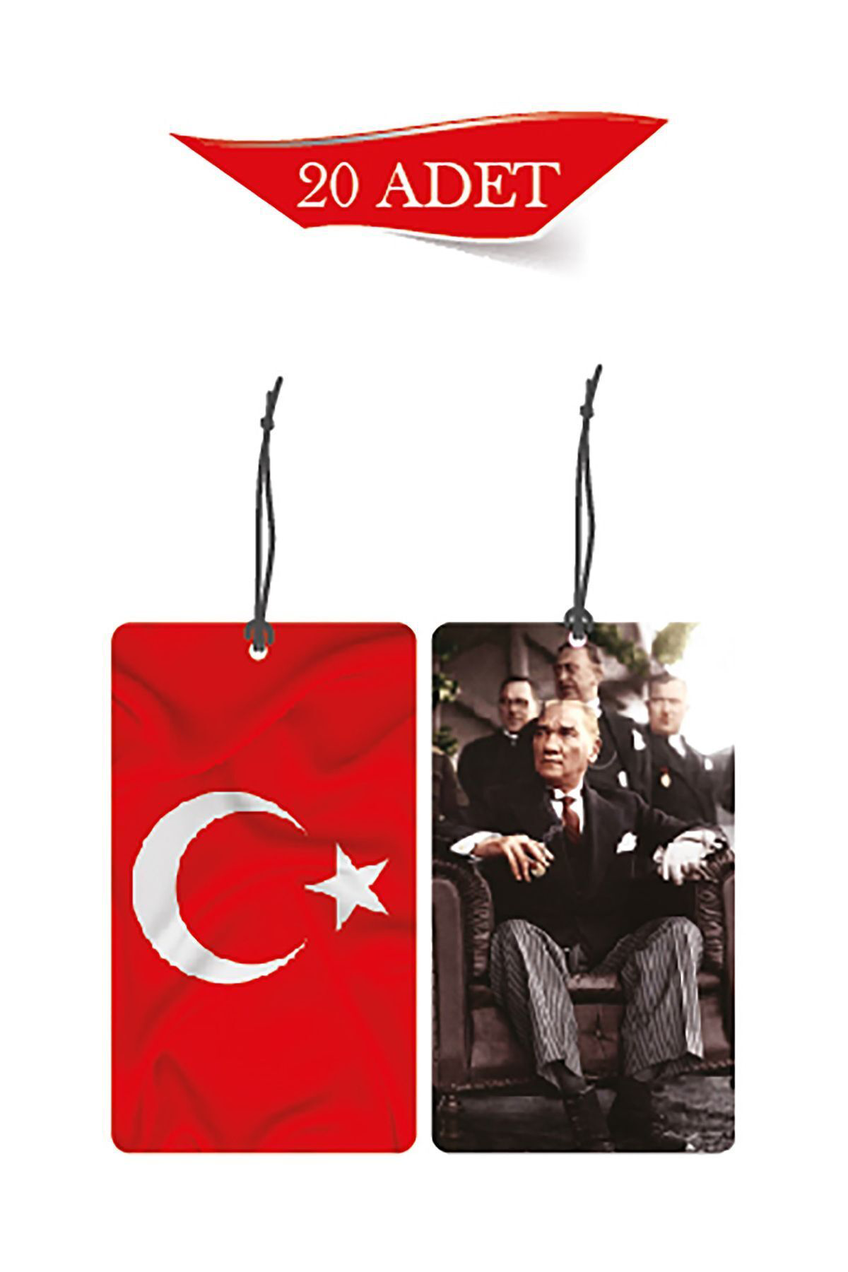 Türk Bayrağı ve Atatürk Tasarımlı 20'li Dekoratif Oto Kokusu Ve O