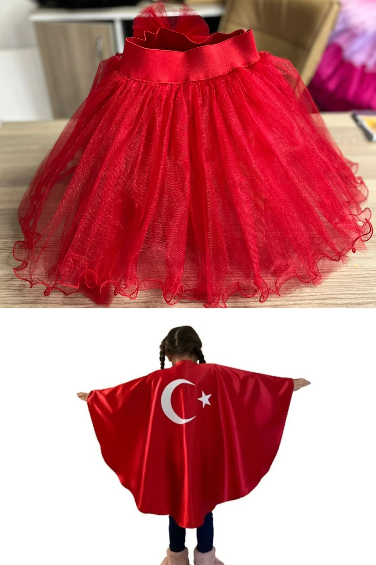 Türk Bayrak Pelerin Kostüm-kırmızı Ay Yıldızlı Bayrak Pelerin