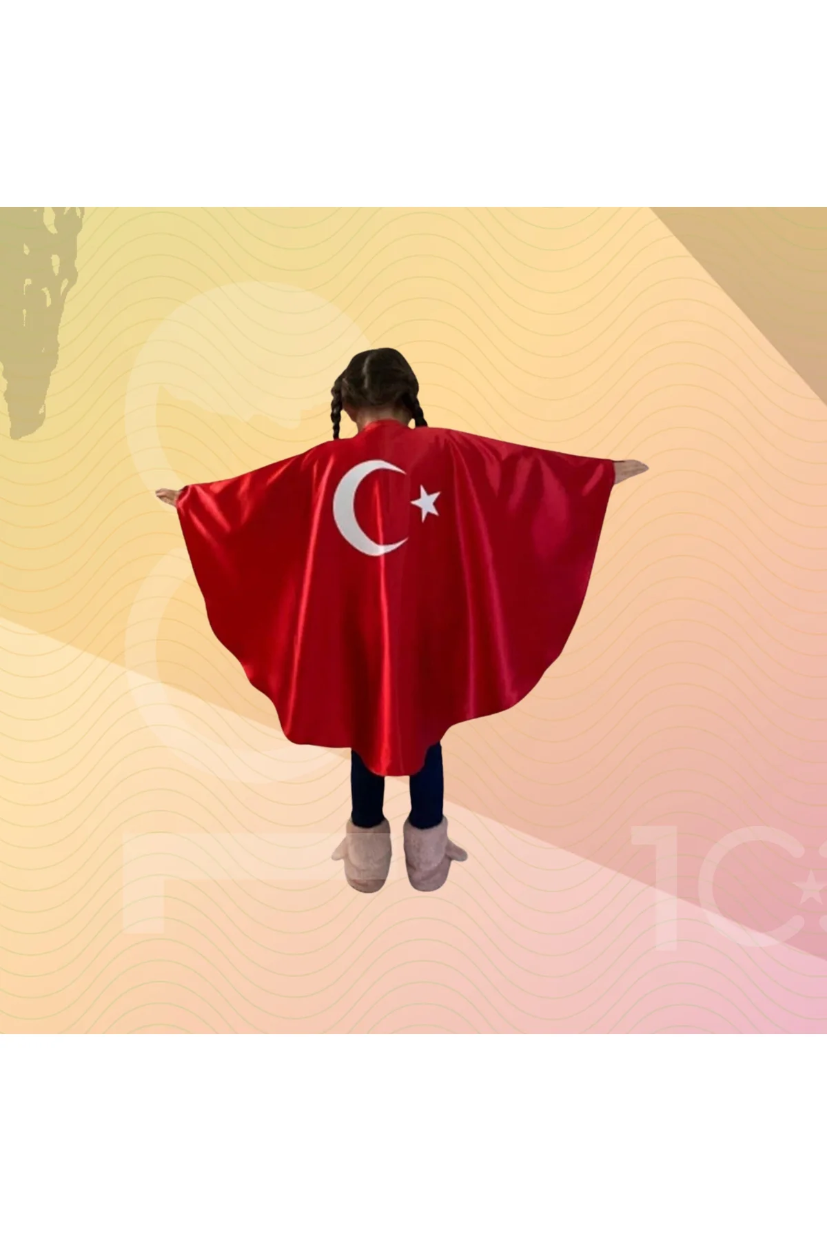 Türk Bayrak Pelerin Gösteri Kostümü - Kırmızı Ay Yıldız Bayrak Pe