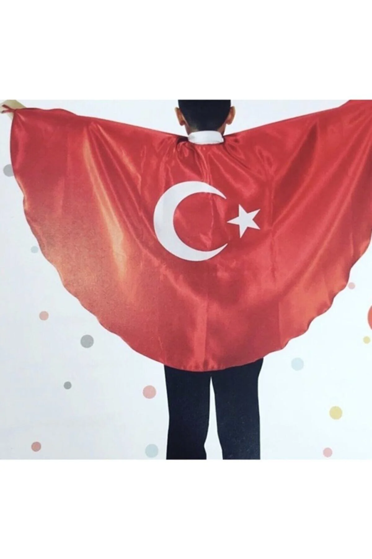 Türk Bayrak Pelerin Gösteri Kostümü - Kırmızı Ay Yıldız Bayrak Pe