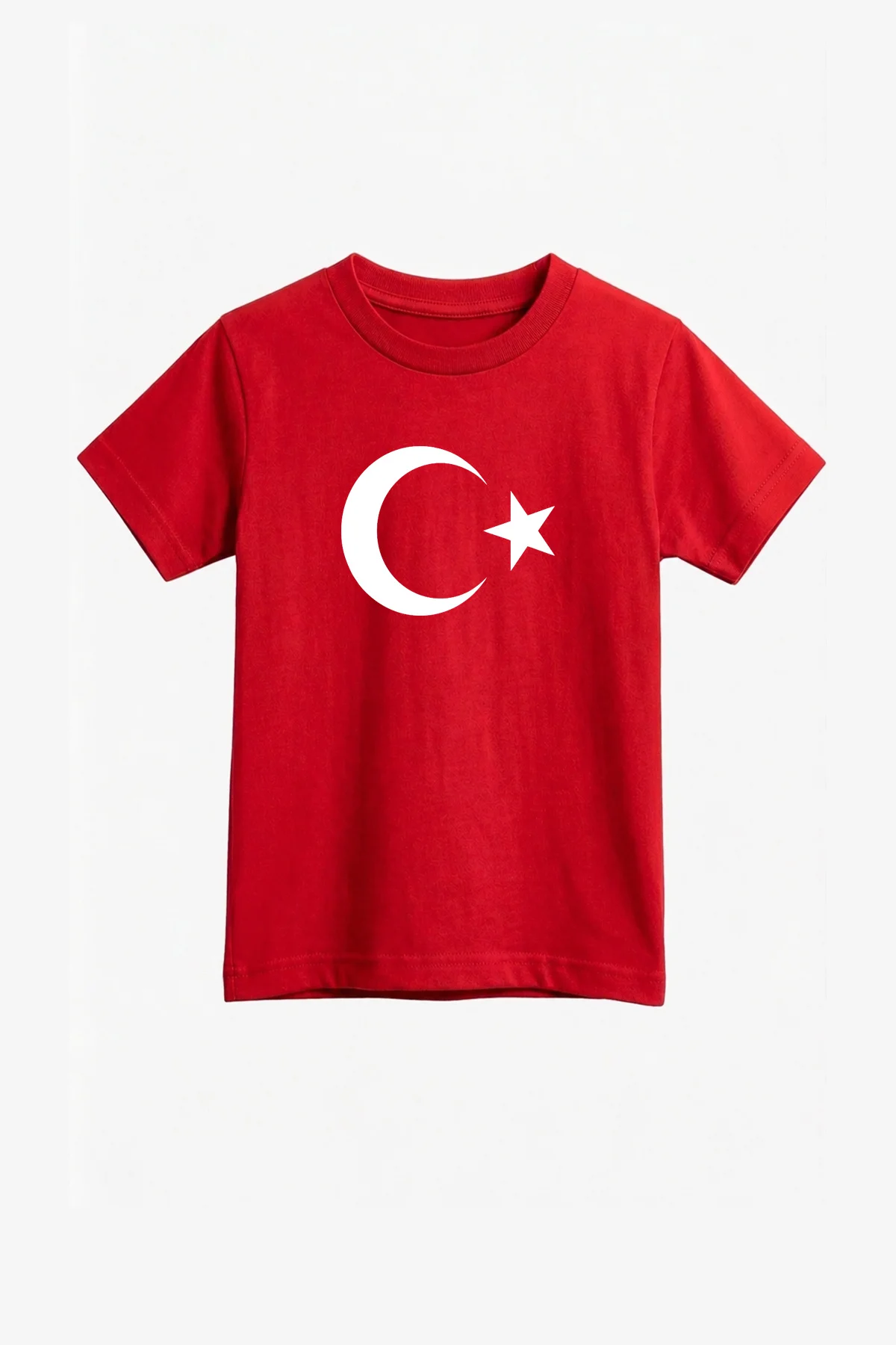 Türk Bayraklı Ay Yıldız Baskılı Kırmızı Çocuk Tişört - 23 Nisan &