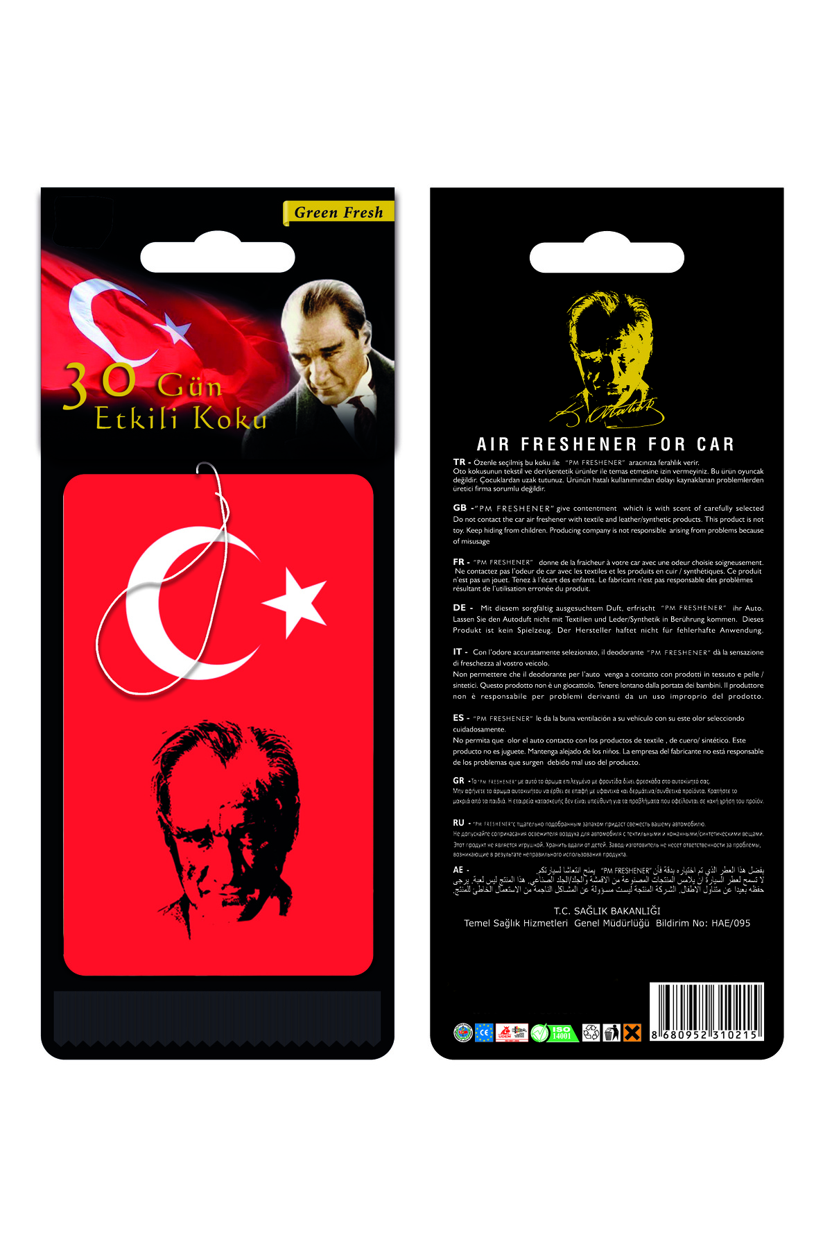 Türk Bayraklı Gazi Mustafa Kemal Atatürk Görselli Oto Kokusu ve T