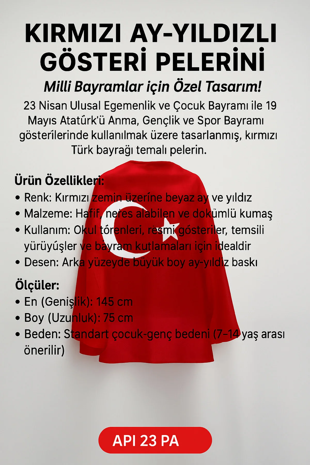 türk bayraklı pelerin