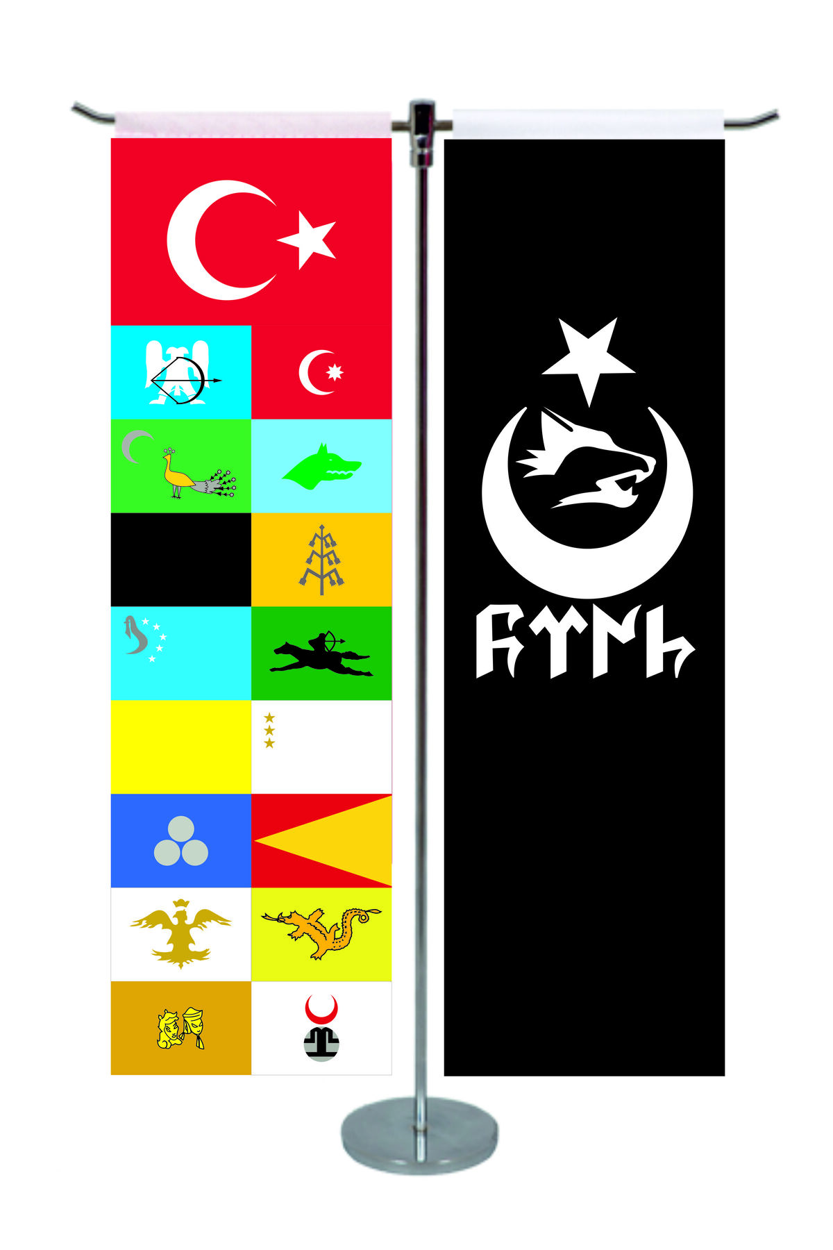 Türk Devletleri ve bozkurt türk yazılı T model masa bayrak seti
