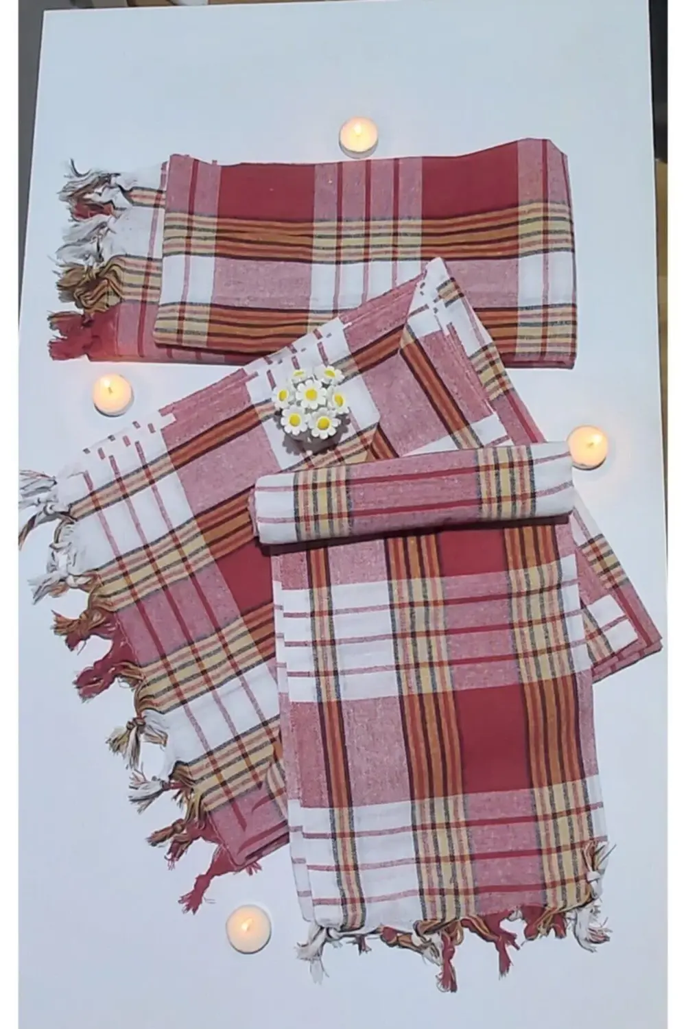 Türk Hamamı Pestemal Kırmızı 70x140cm 3 Lü Set