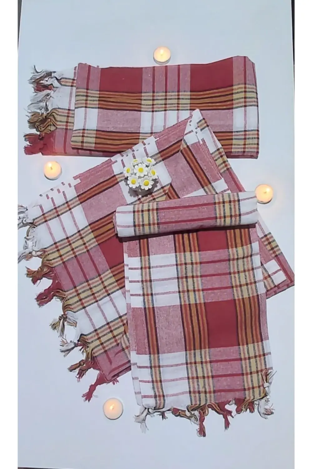 Türk Hamamı Pestemal Kırmızı 70x140cm 3 Lü Set