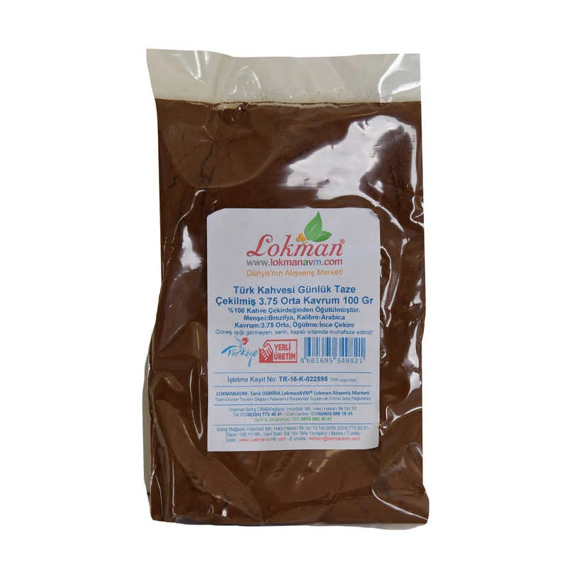 Türk Kahvesi Günlük Taze Çekilmiş 3.75 Orta Krum 100 Gr Paket