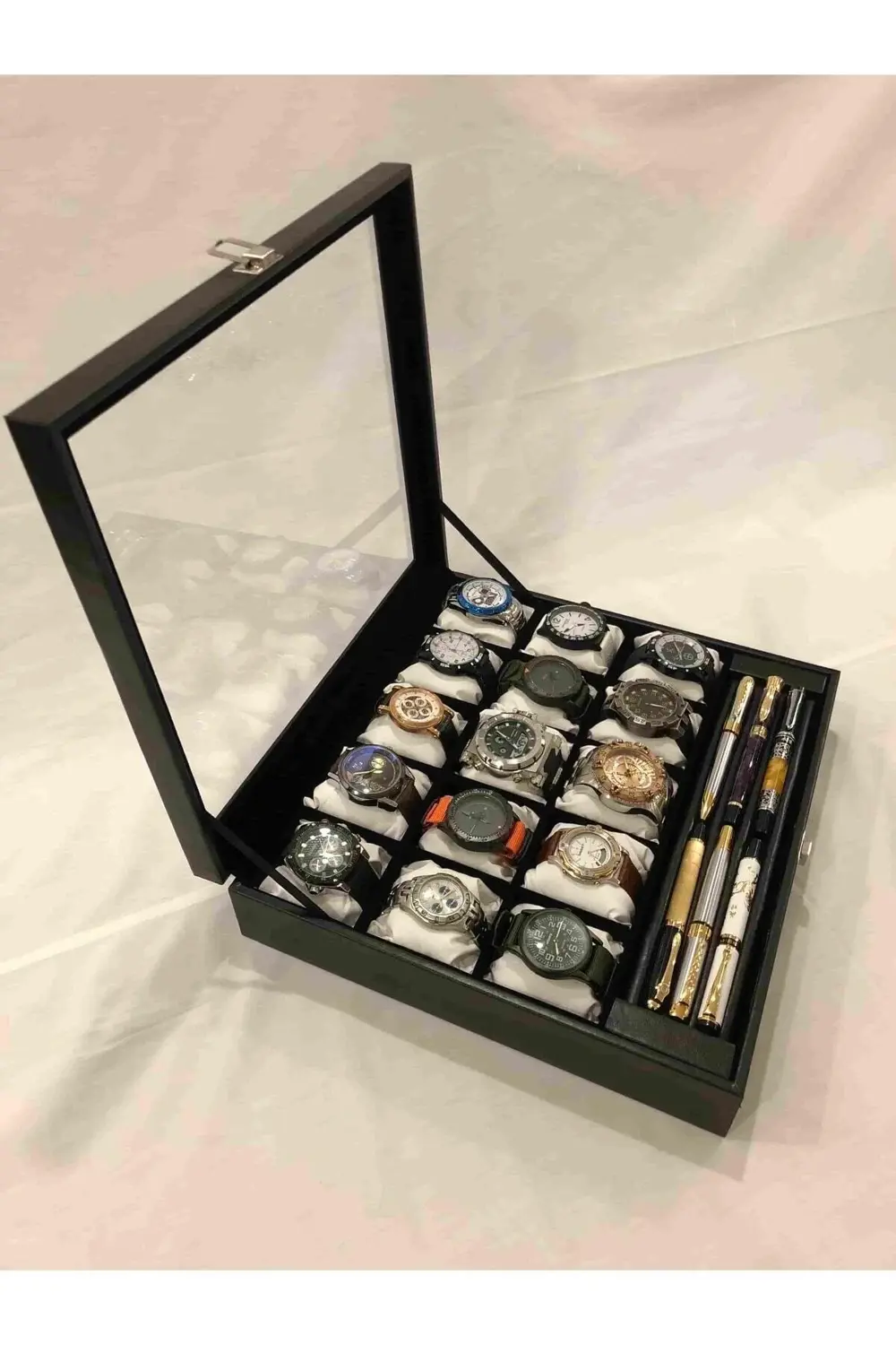 Türk Malı Ahşap iskelet Siyah Deri Kaplı Şık Trend 15 Gözlü Ziyne