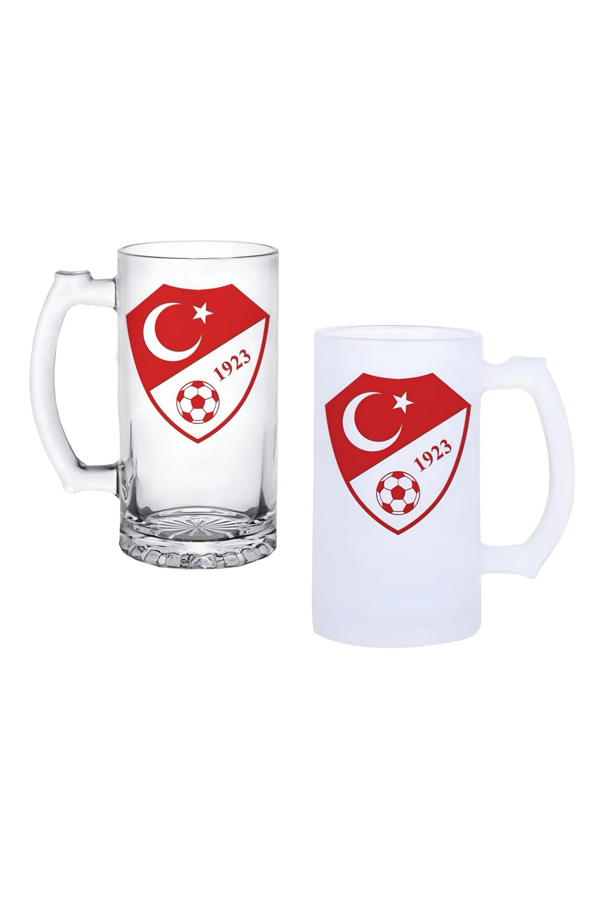 Türk Milli Takımı Kulplu Bira Bardağı Buzlu veya Şeffaf Seçenekli