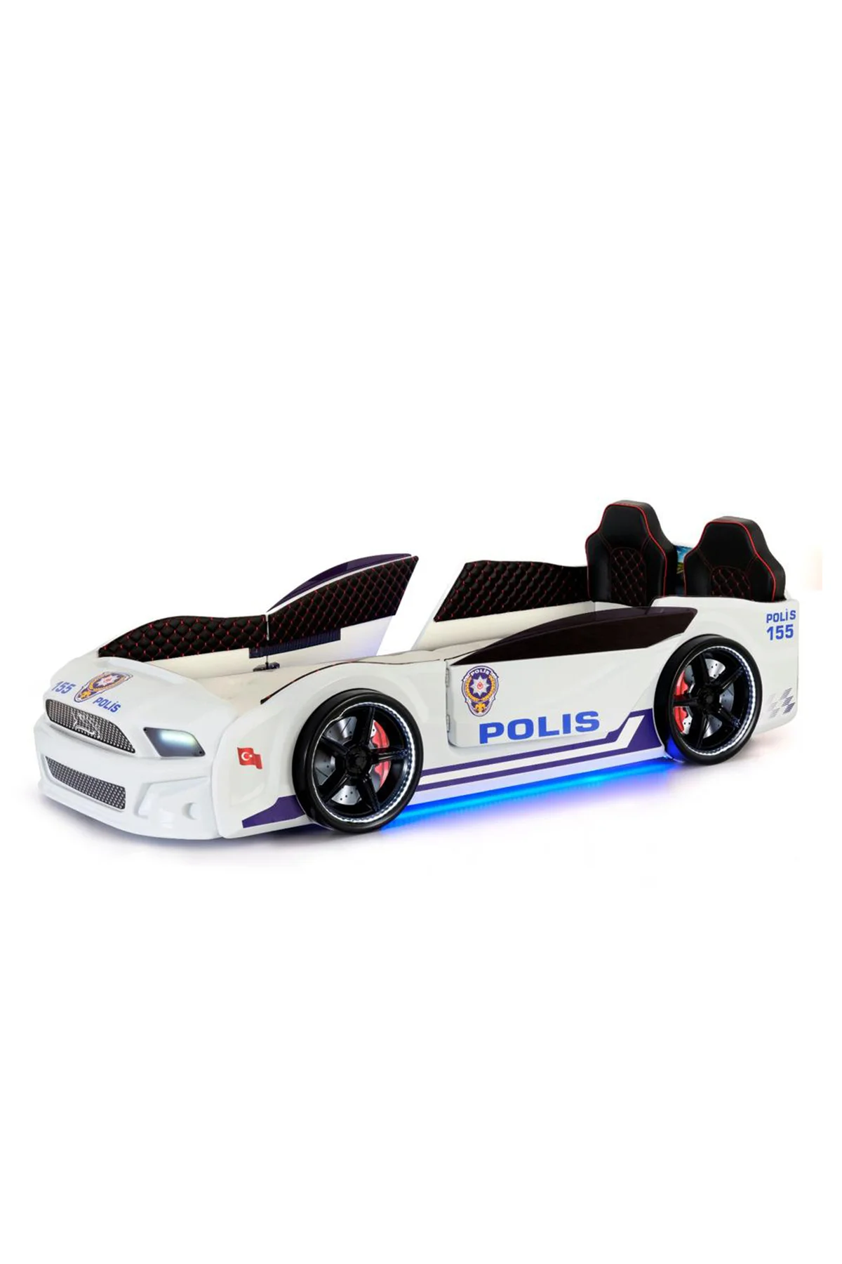 Türk Polis Arabalı Yatak Kapıları Açılan Mustang Full Ledli Kumandalı ve Müzikli