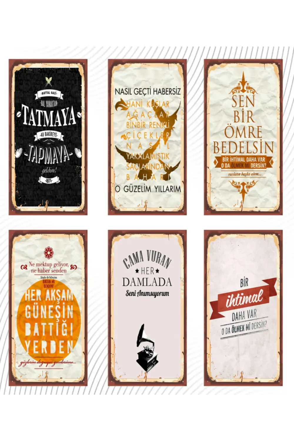 Türk Sanat Müziği Temalı 6'lı Ahşap Duvar Poster Seti - Hbb Özel 
