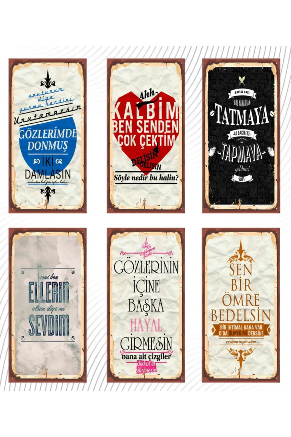 Türk Sanat Müziği Temalı 6'lı Ahşap Duvar Poster Seti Hbb Özel Se