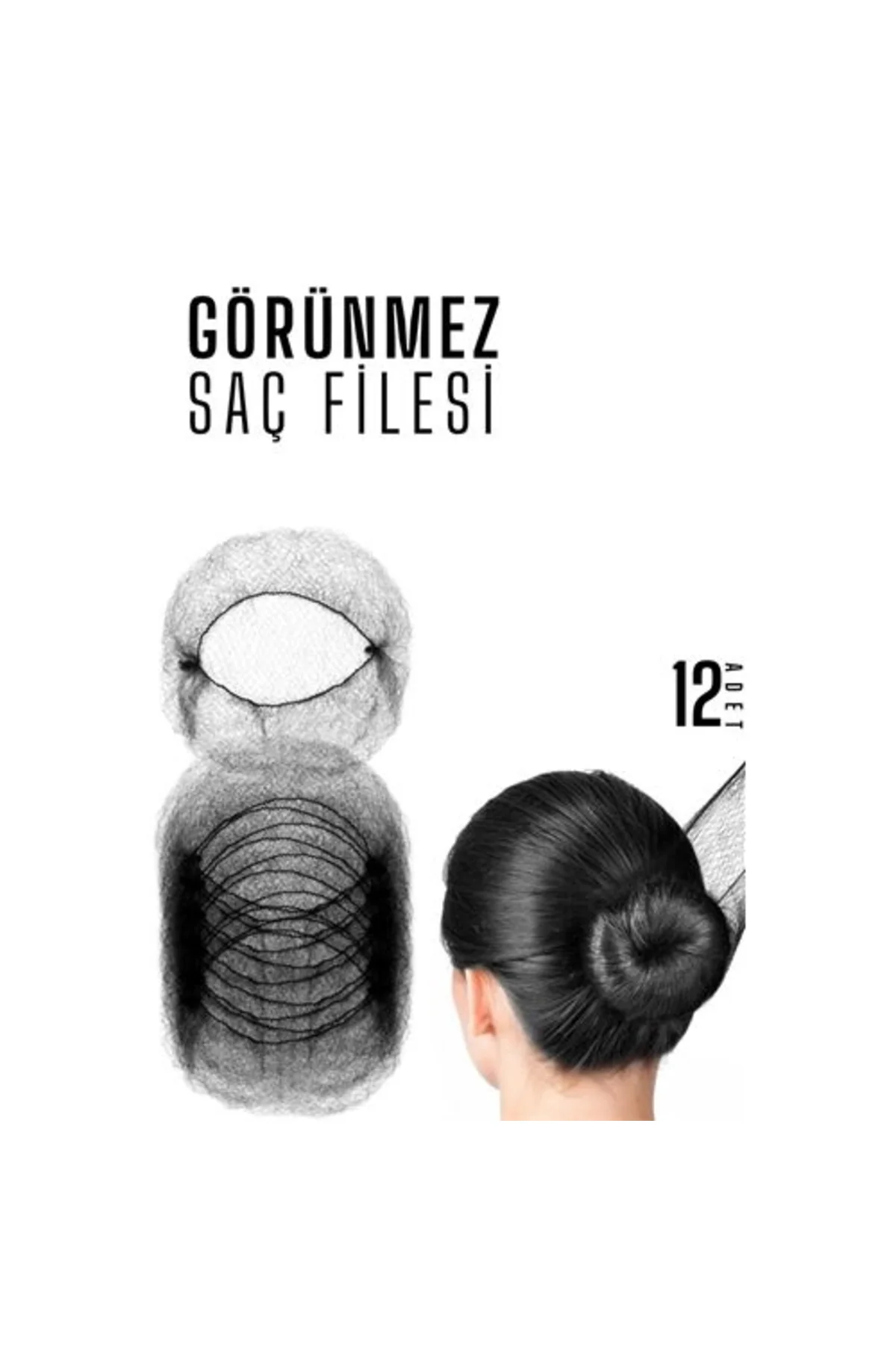 Turk SİYAH Saç Filesi Görünmez 12 ADET