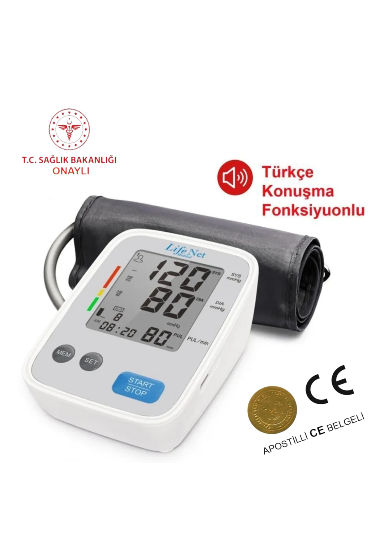 Life Net Medikal Türkçe Konuşan Pilli Ve Usb İle Çalışan Üst Koldan Ölçer Dijital