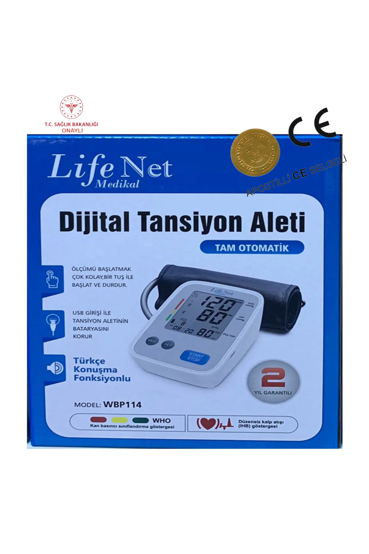Life Net Medikal Türkçe Konuşan Pilli Ve Usb İle Çalışan Üst Koldan Ölçer Dijital
