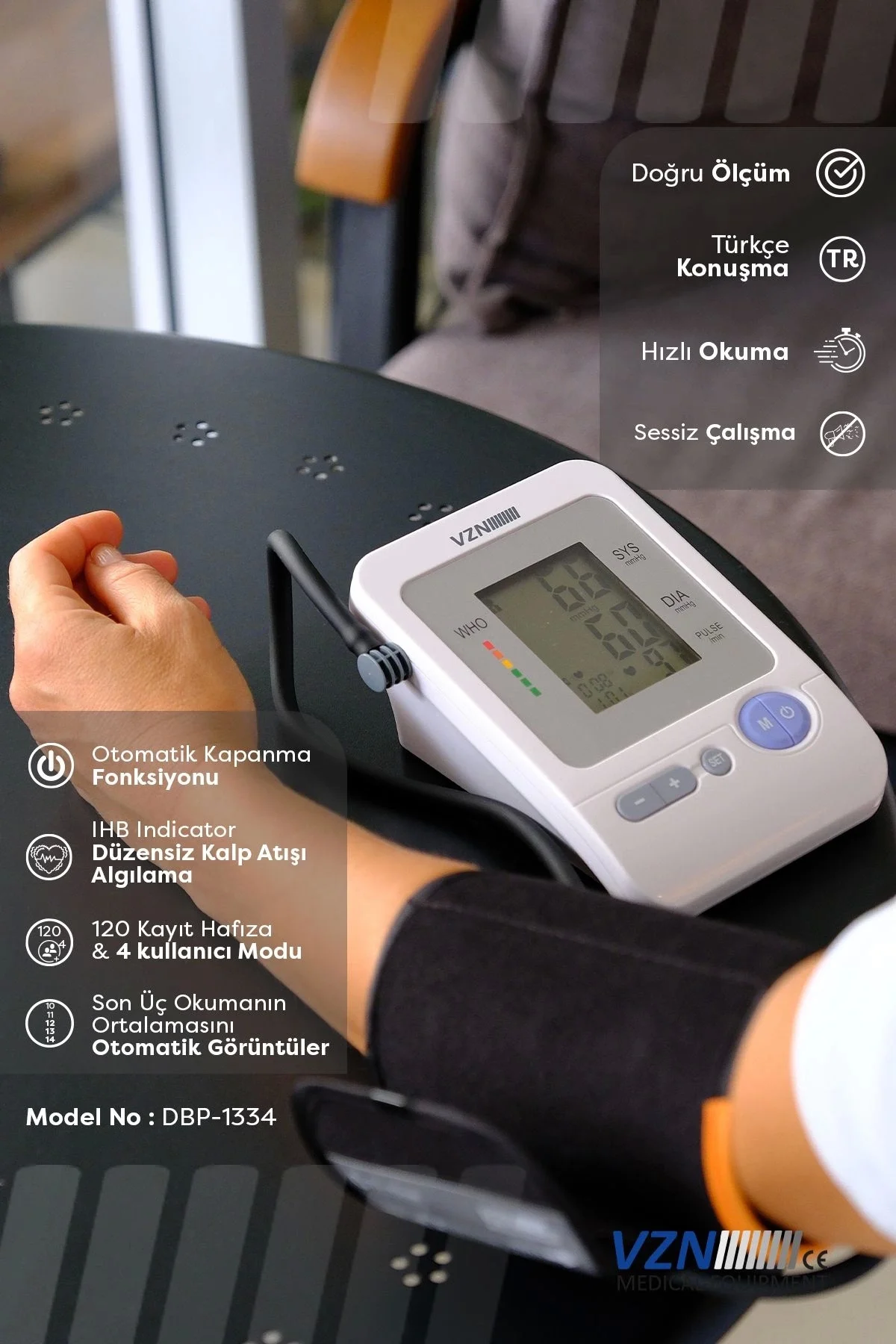 Türkçe Konuşan Kol Tipi Dijital Tansiyon Aleti 360° Premium Manşo