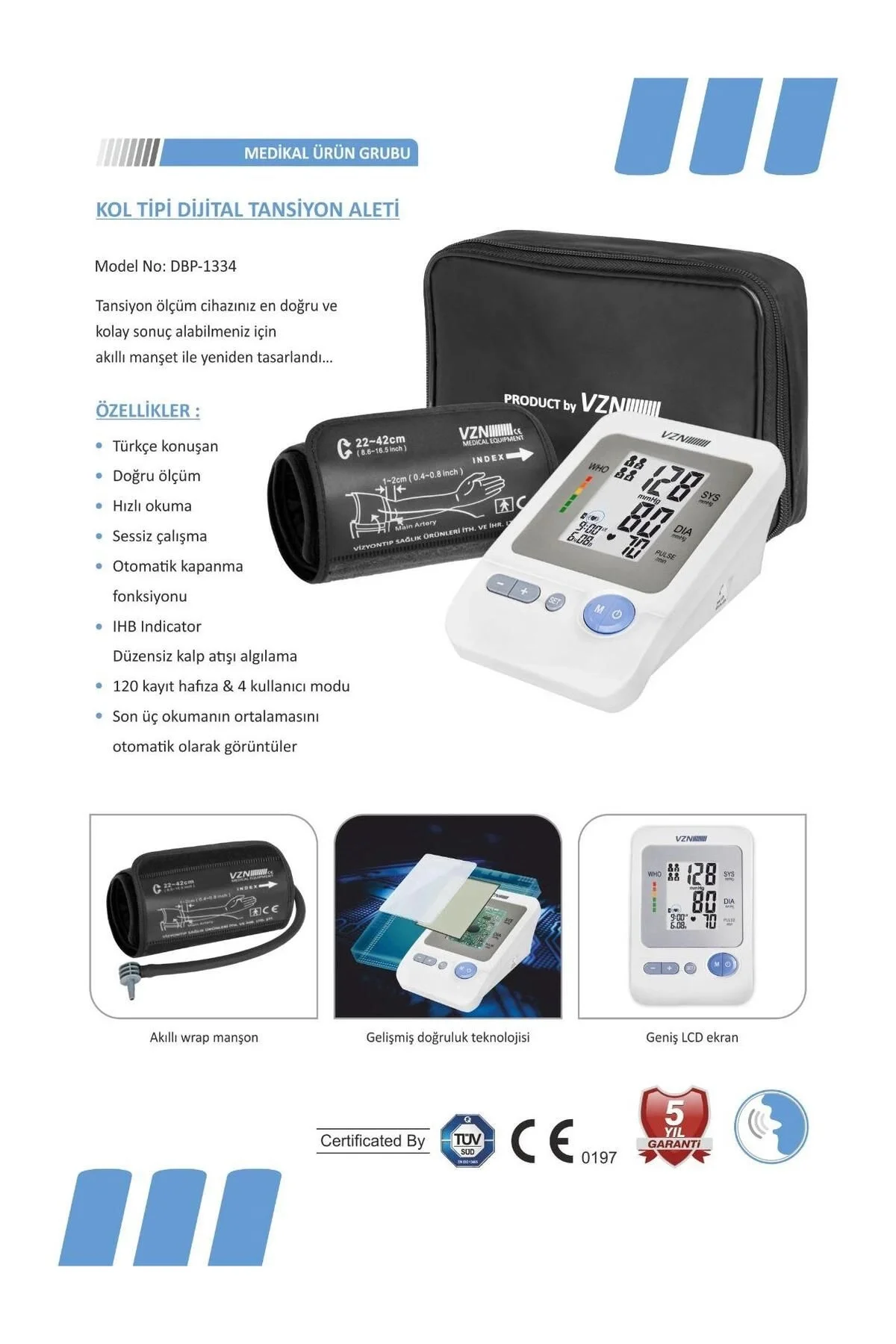 Türkçe Konuşan Kol Tipi Dijital Tansiyon Aleti 360° Premium Manşo