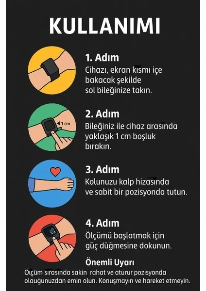 Türkçe Konuşan Şarjlı Bilekten Dijital Tansiyon ve Nabız Ölçüm Cihazı LCD Ekranlı