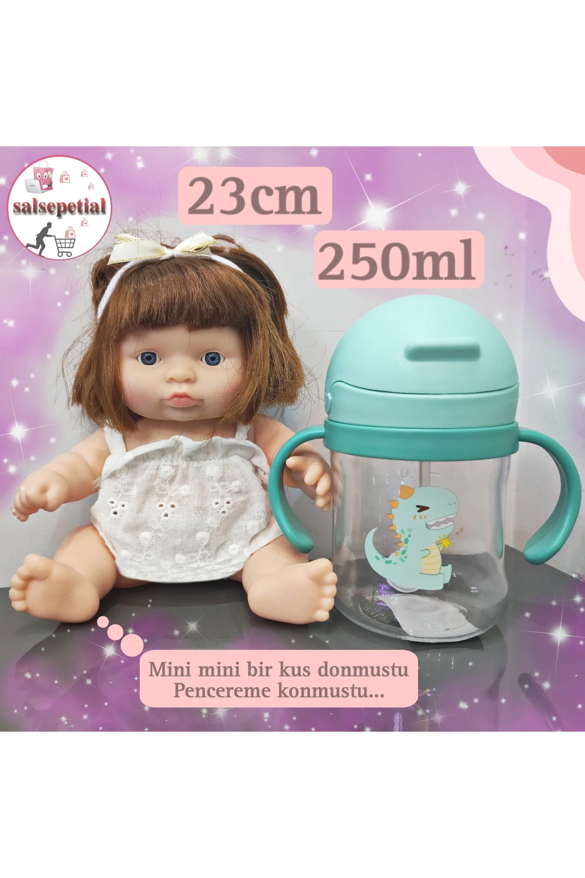 Türkçe Konuşan Şarkı Söyleyen 23cm Et Bebek 250ml Figürlü Pipetli