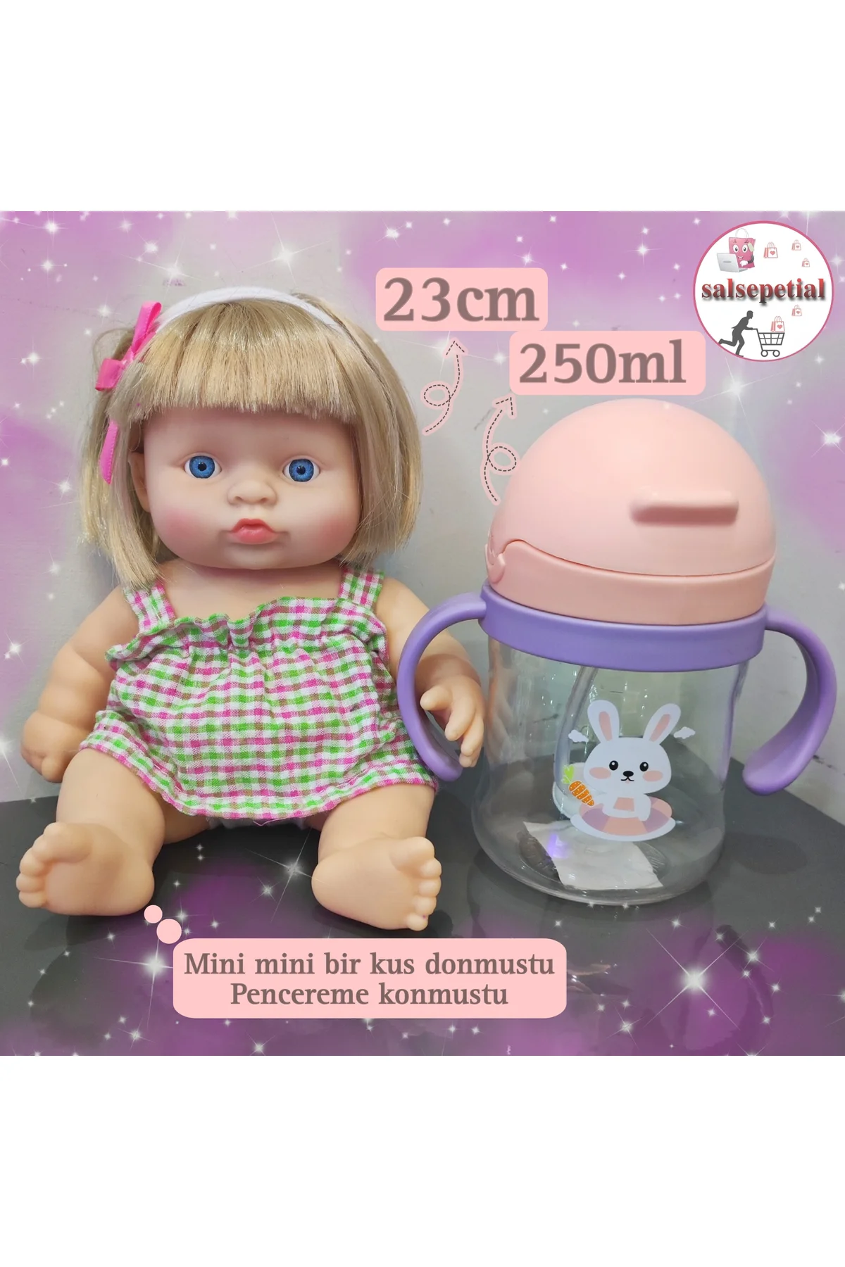 Türkçe Konuşan Şarkı Söyleyen 23cm Et Bebek 250ml Figürlü Pipetli