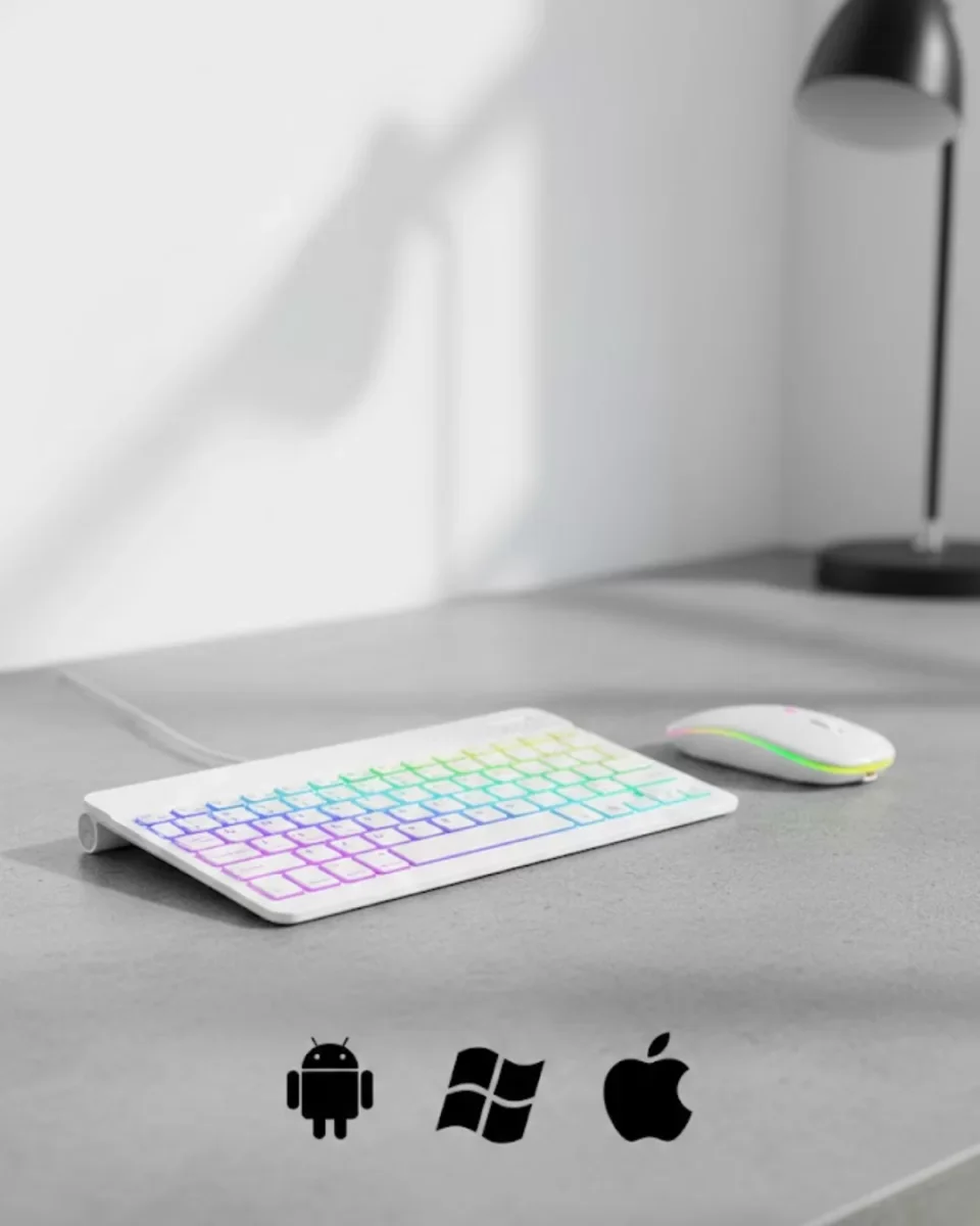 Türkçe Q Aydınlatmalı Klavye Mouse Seti Kablosuz Bluetooth Destek