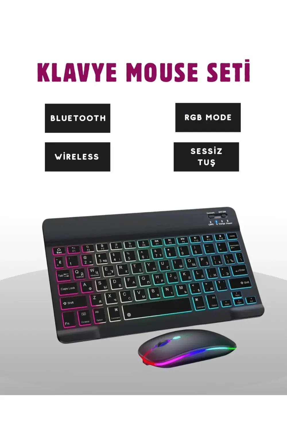 Türkçe Q Klavye Düzenli RGB Kablosuz Klavye Mouse Set