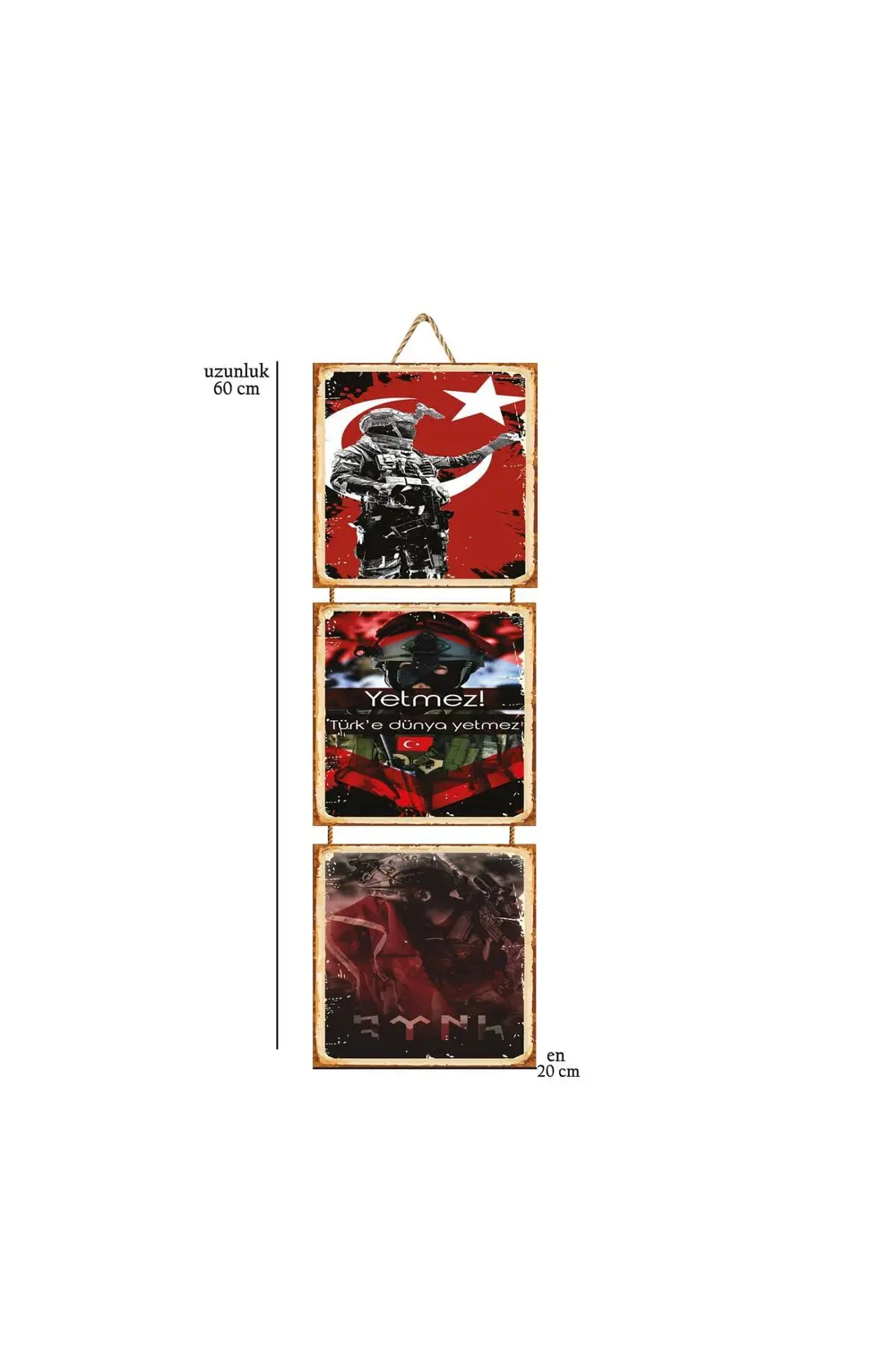 Türke Dünya Yetmez 20x20 Cm Üçlü Ahşap Poster