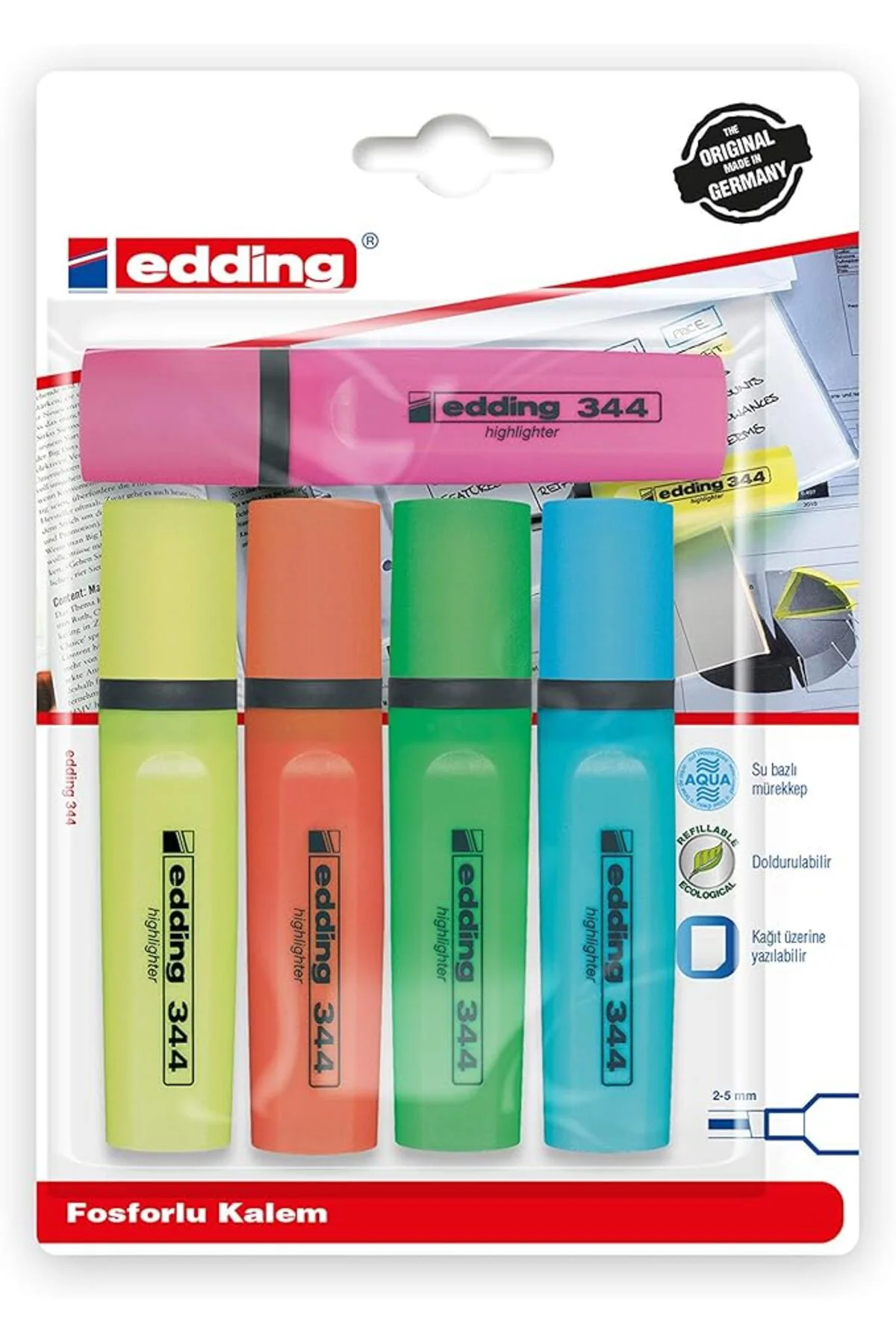 Turkey ED344PVC4+1 edding 344 Fosforlu Kalem 5li Karışık